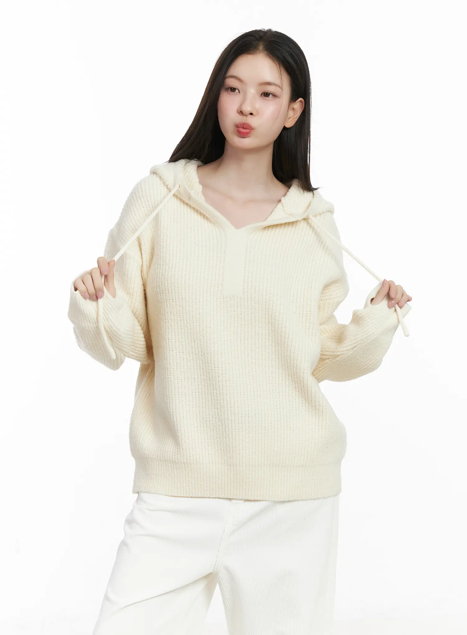 V-Neck Knit Hoodie CJ507 - Image 10