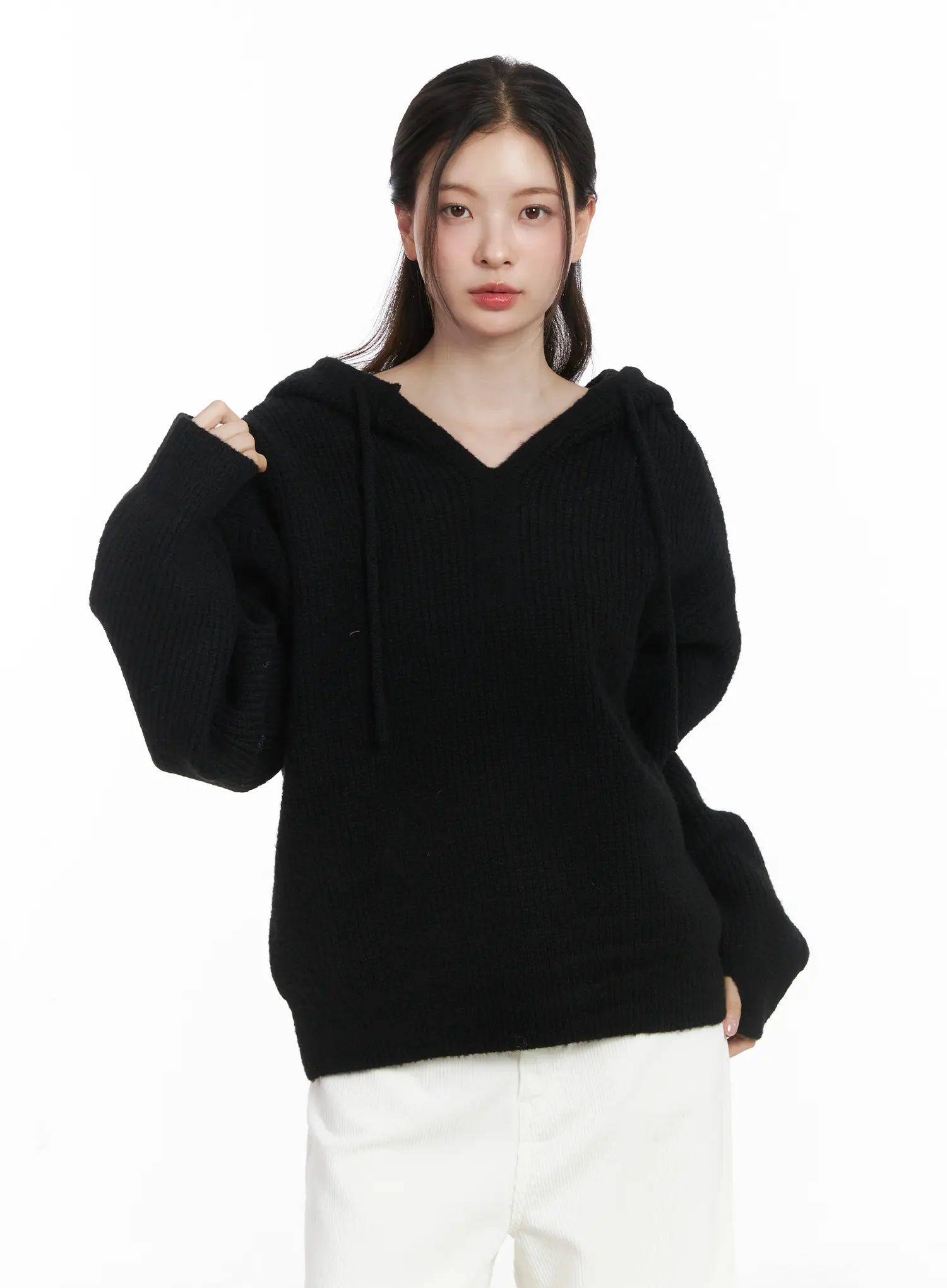 V-Neck Knit Hoodie CJ507 - Image 11