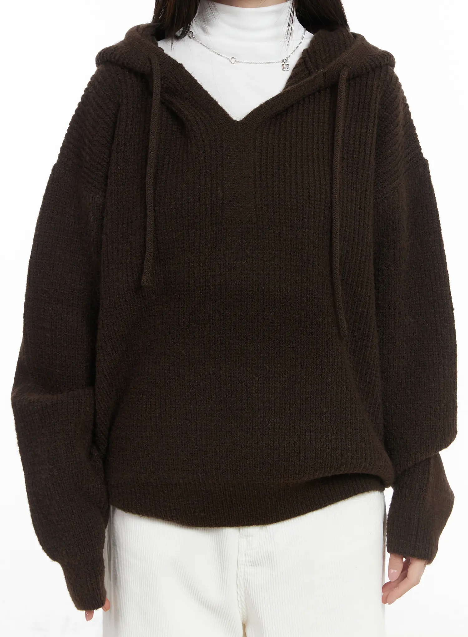 V-Neck Knit Hoodie CJ507 - Image 7