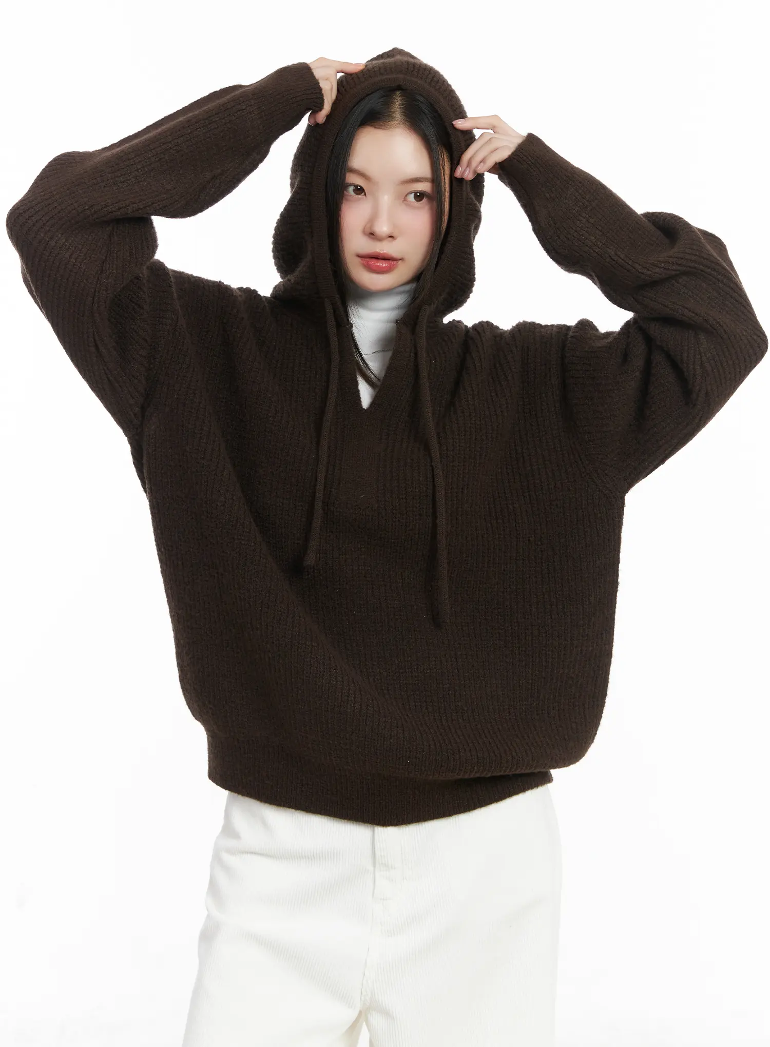 V-Neck Knit Hoodie CJ507 - Image 9
