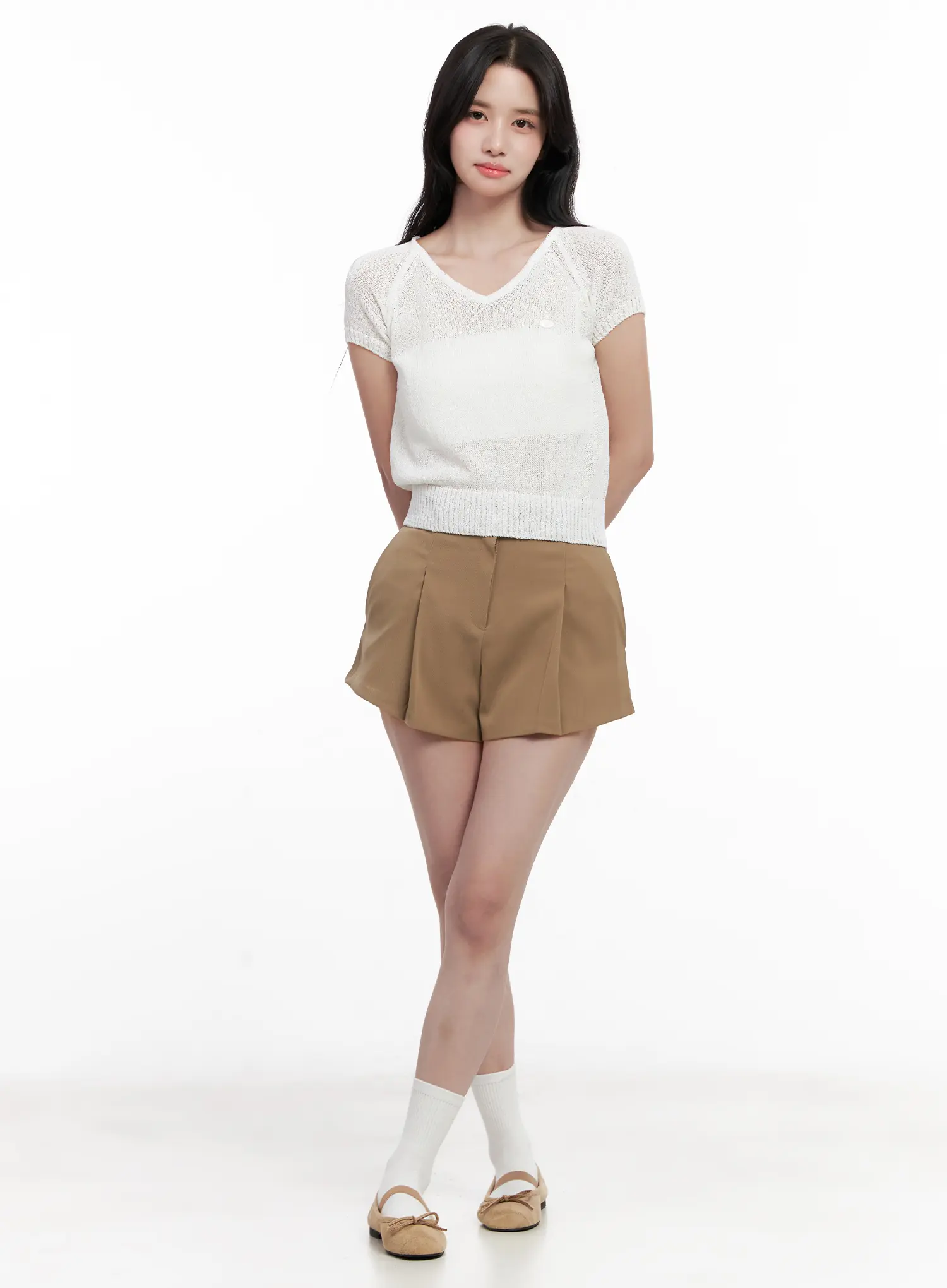 V-Neck Knit Short-Sleeve Top CL515