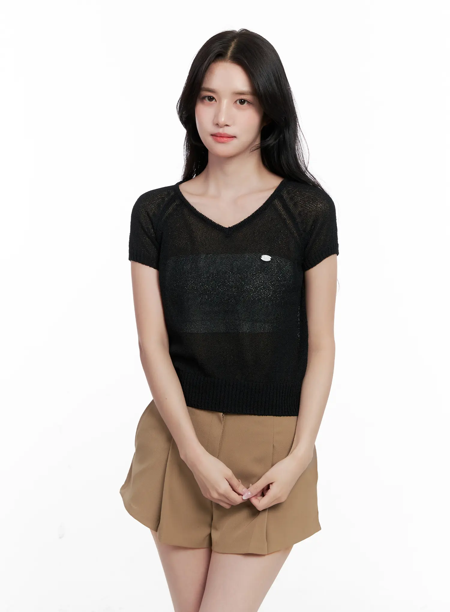 V-Neck Knit Short-Sleeve Top CL515 - Image 11