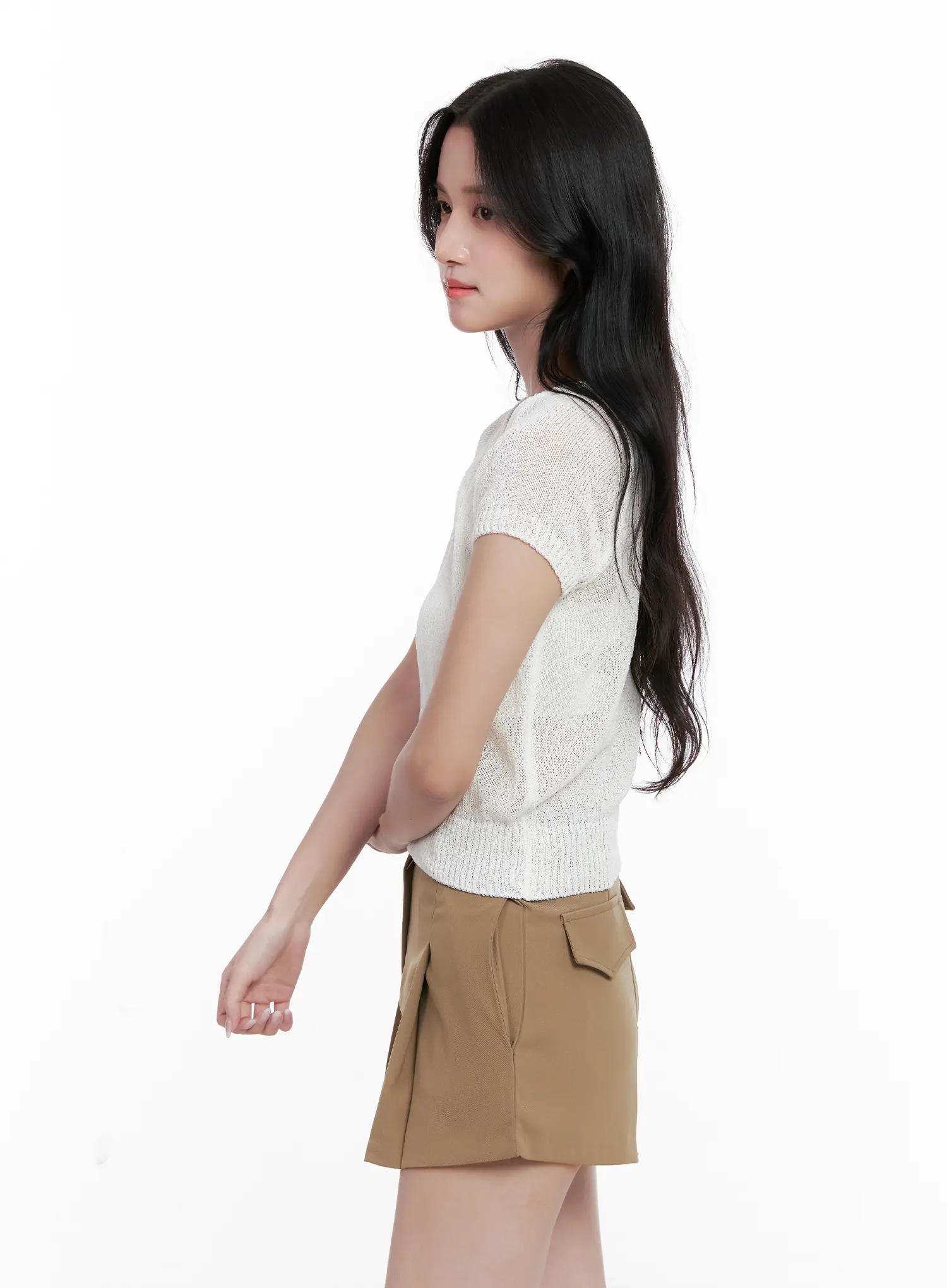 V-Neck Knit Short-Sleeve Top CL515 - Image 6