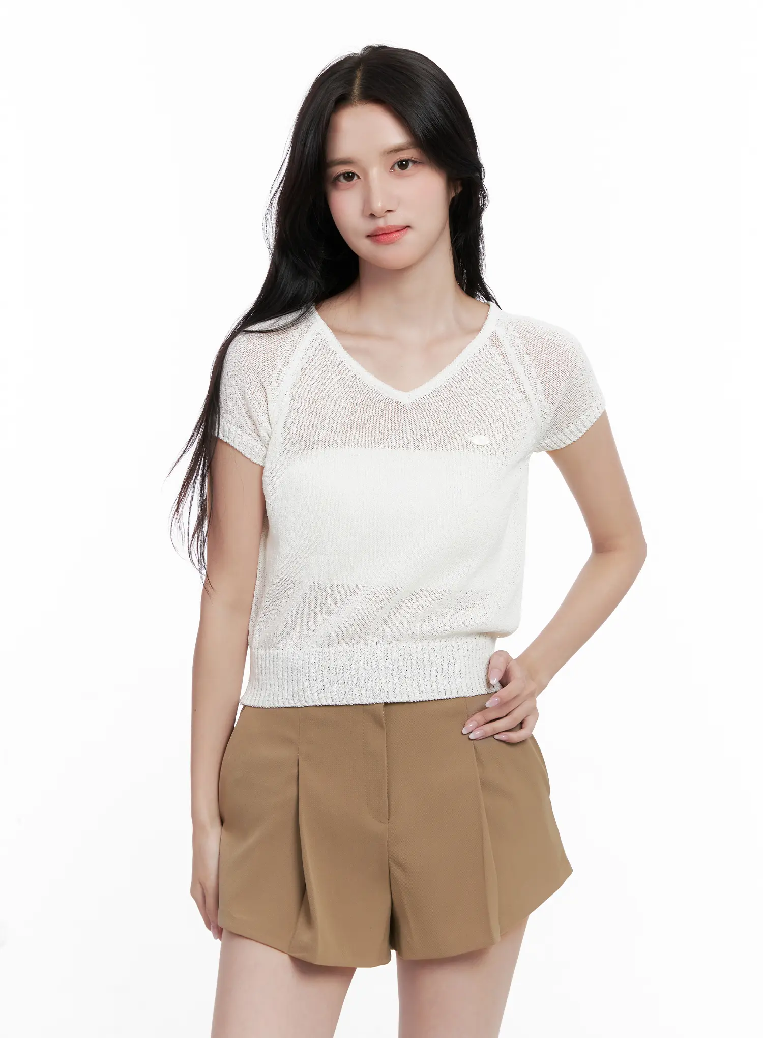 V-Neck Knit Short-Sleeve Top CL515 - Image 9