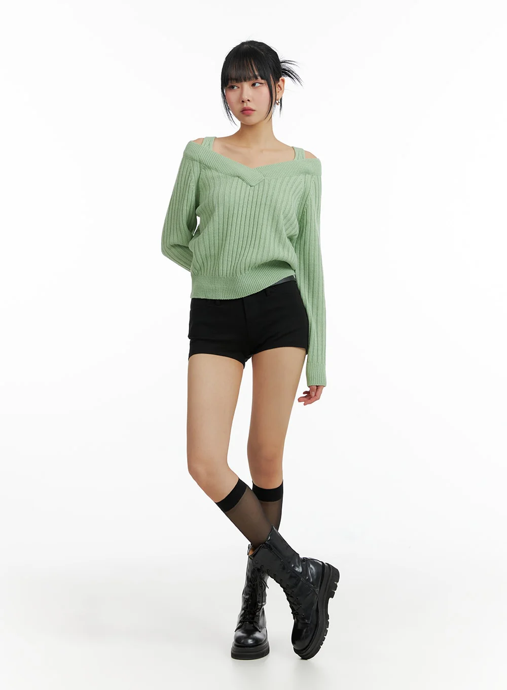 V-Neck Lace Ruched Long Sleeve Top IF402 - Image 6