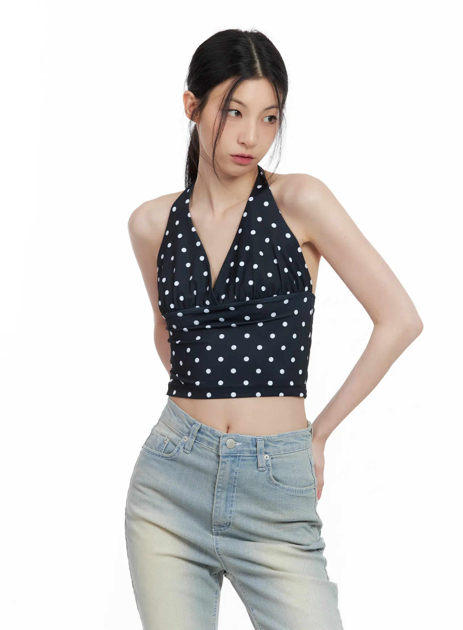 V-Neck Polka Dot Halter Top CL501 - Image 5
