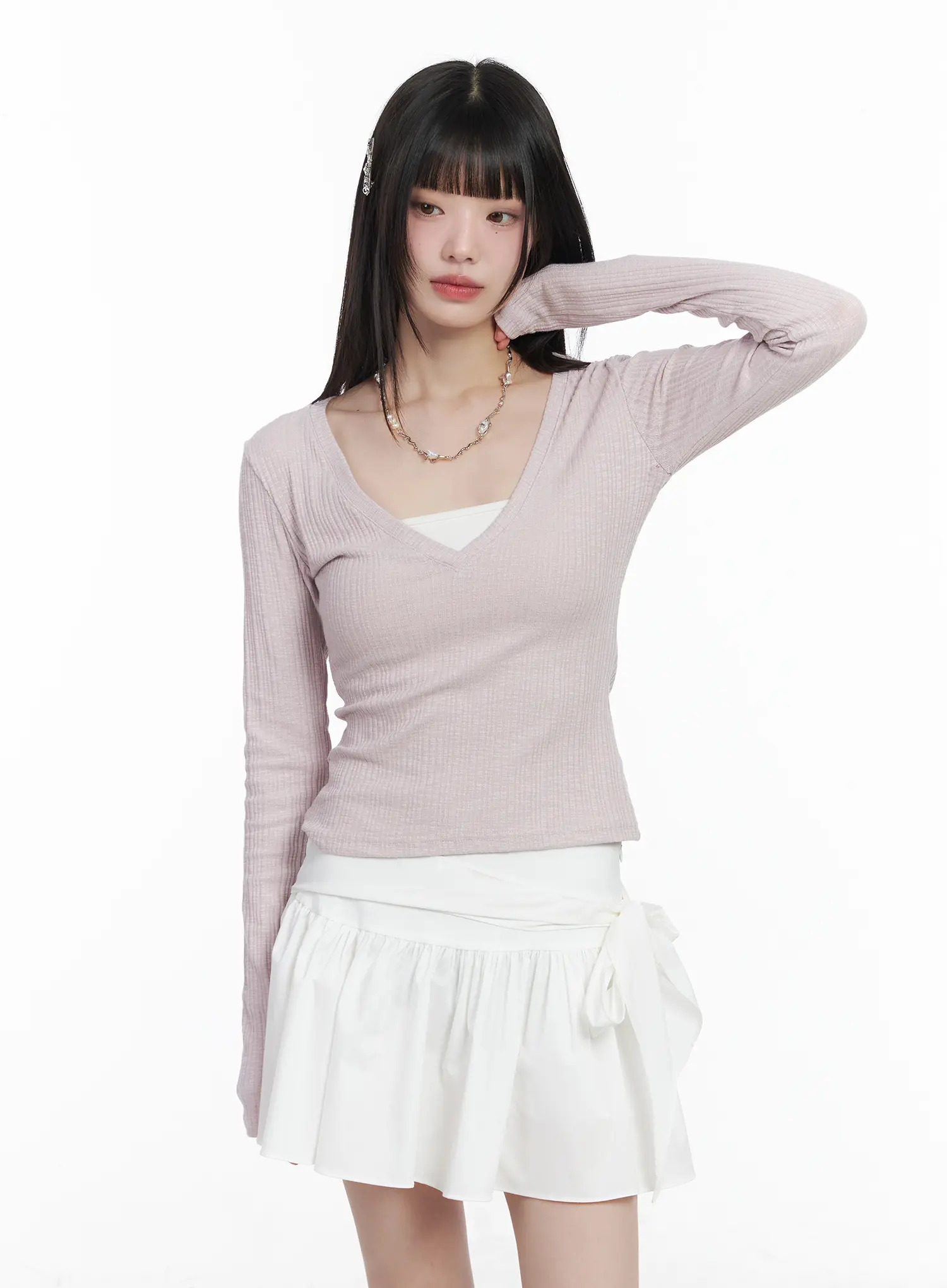 V-Neck Ribbed Long Sleeve Top CM524 - Image 10