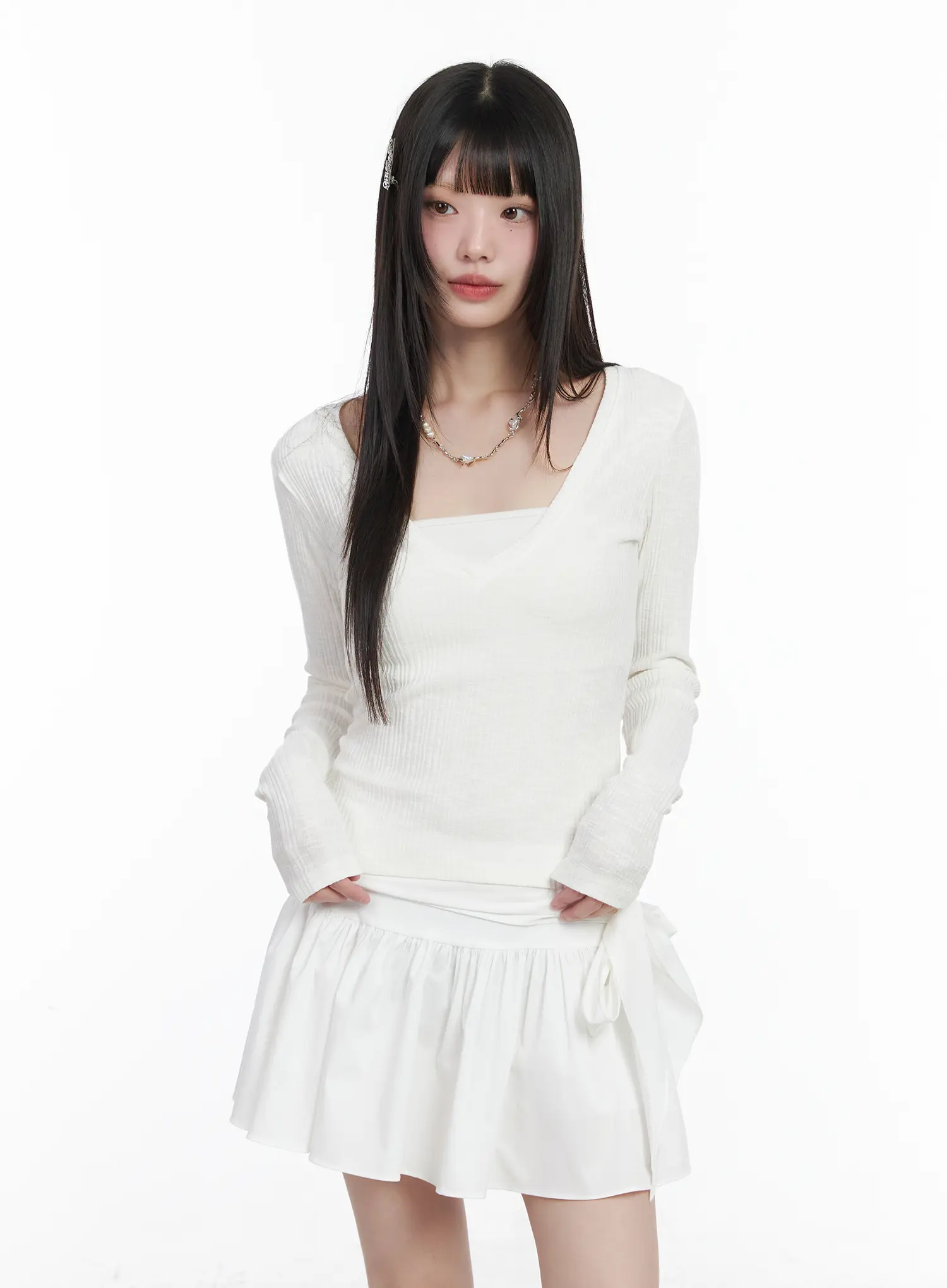V-Neck Ribbed Long Sleeve Top CM524 - Image 11
