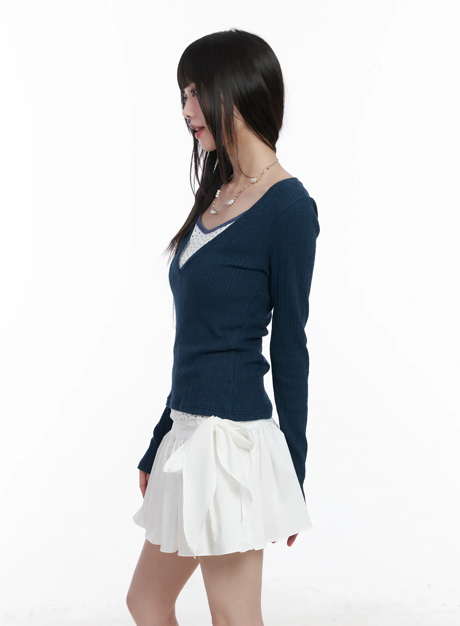 V-Neck Ribbed Long Sleeve Top CM524 - Image 7