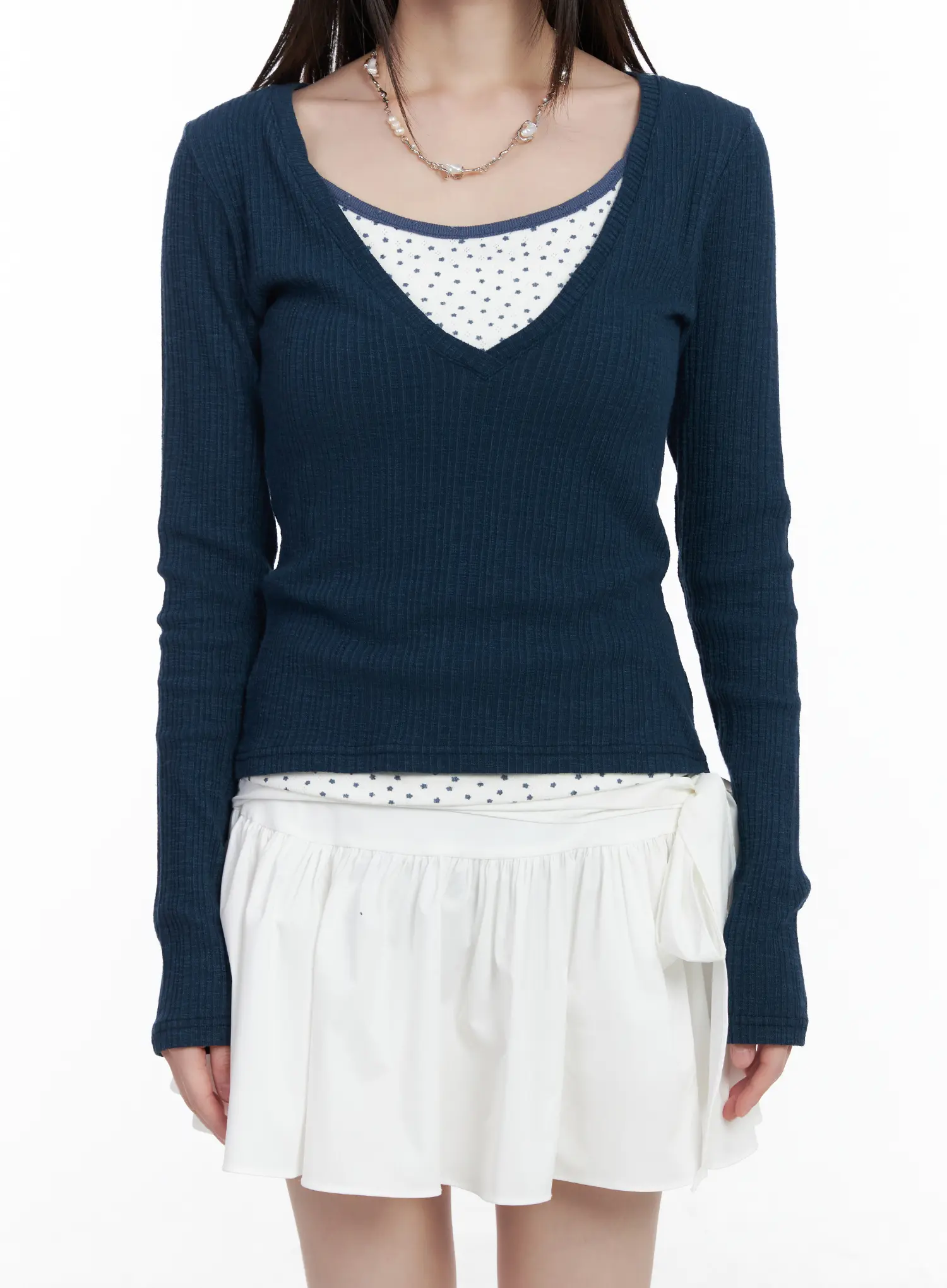 V-Neck Ribbed Long Sleeve Top CM524 - Image 8