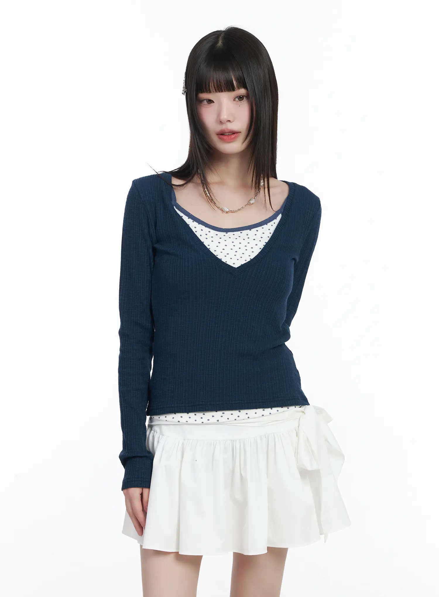V-Neck Ribbed Long Sleeve Top CM524 - Image 9