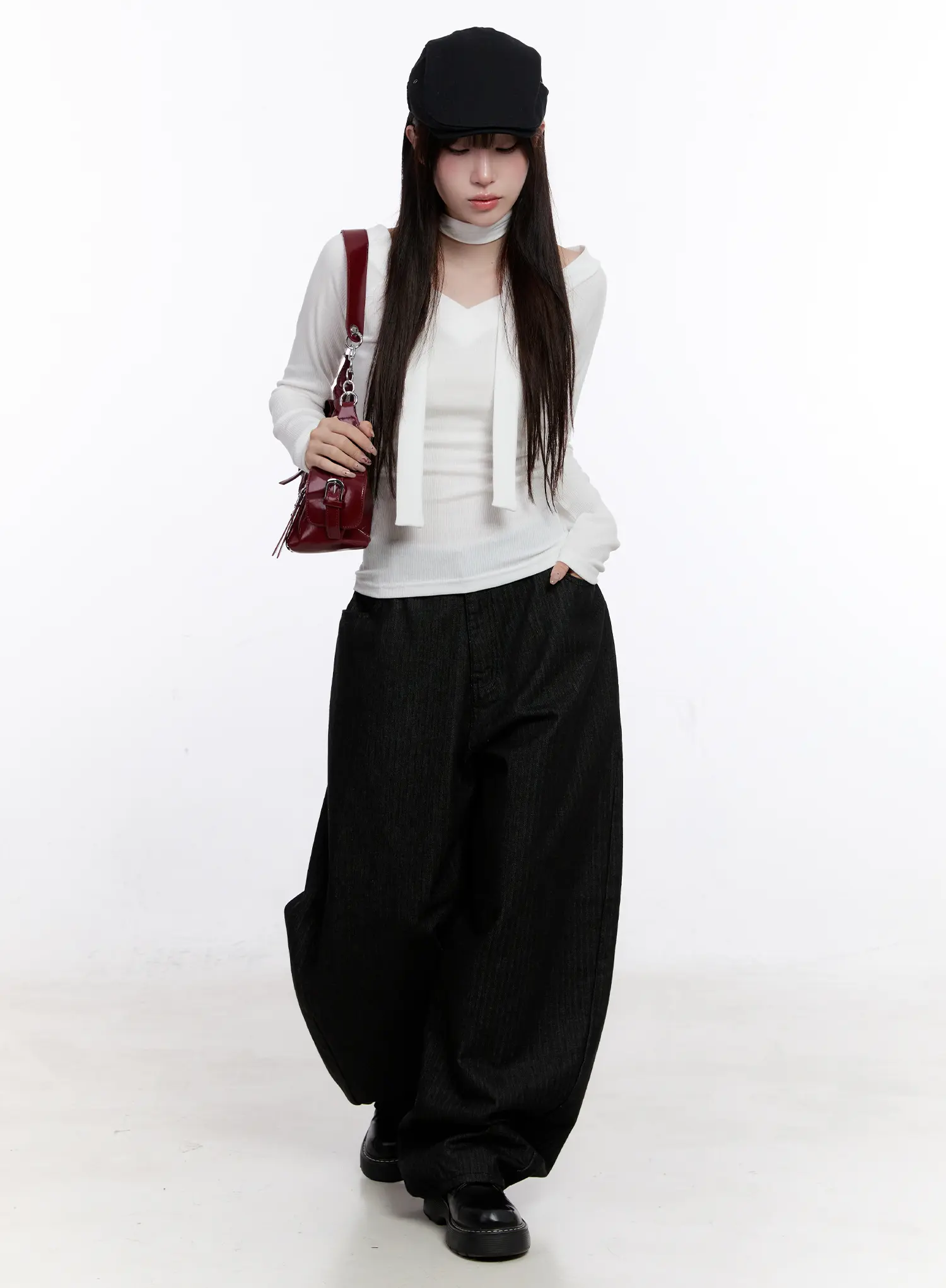V-Neck Ribbed Two-Way Tie Long Sleeve Top CS530 - Image 2