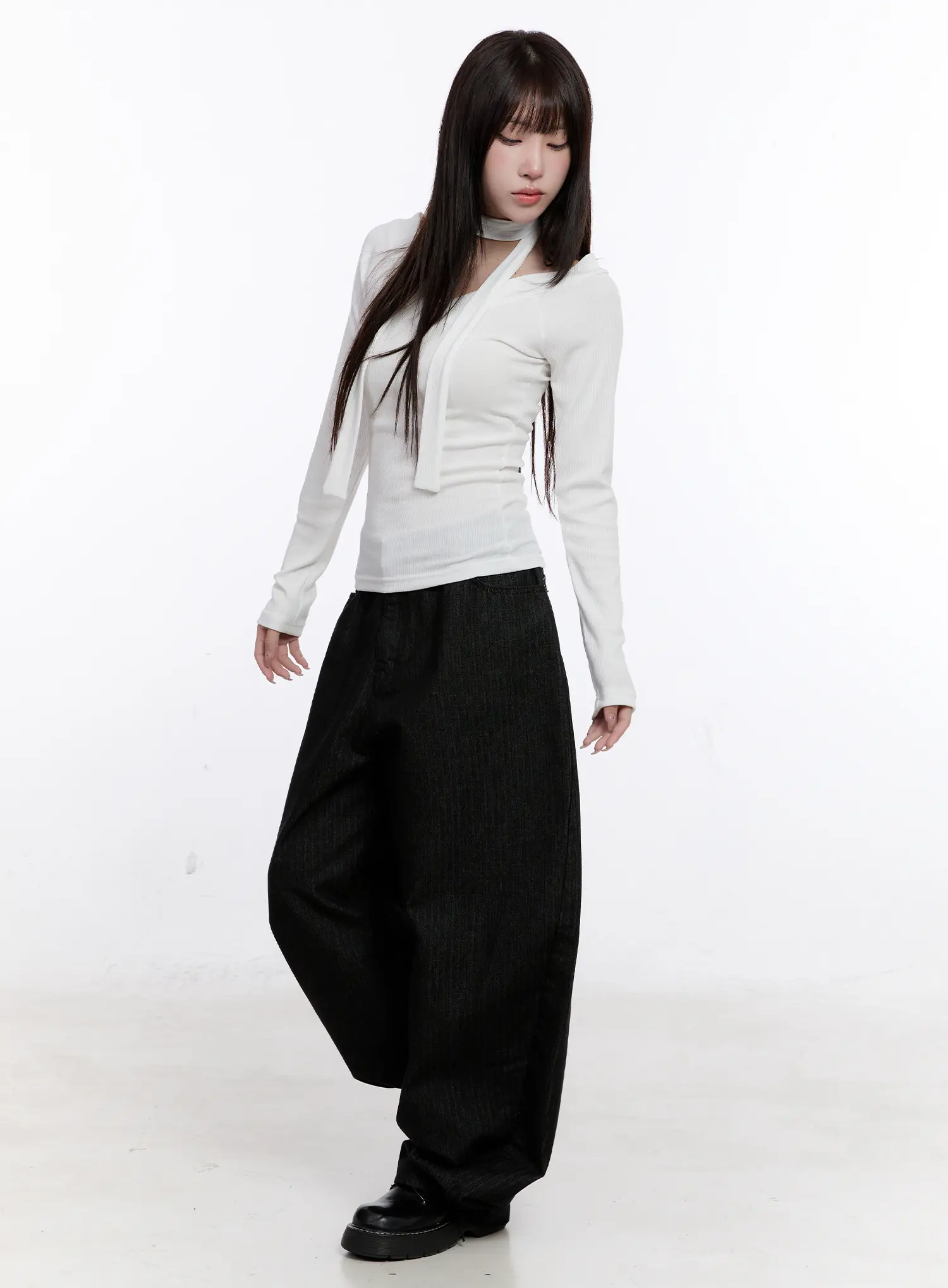 V-Neck Ribbed Two-Way Tie Long Sleeve Top CS530 - Image 6