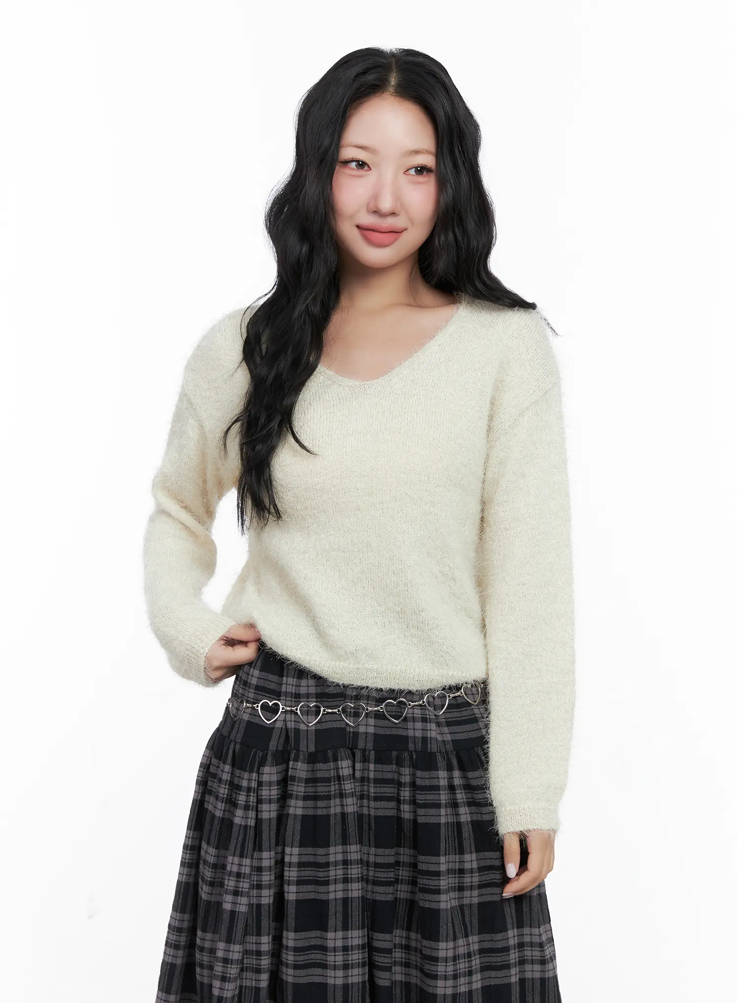 V-Neck Ribbon Long Sleeve Knit Sweater CN514 - Image 10