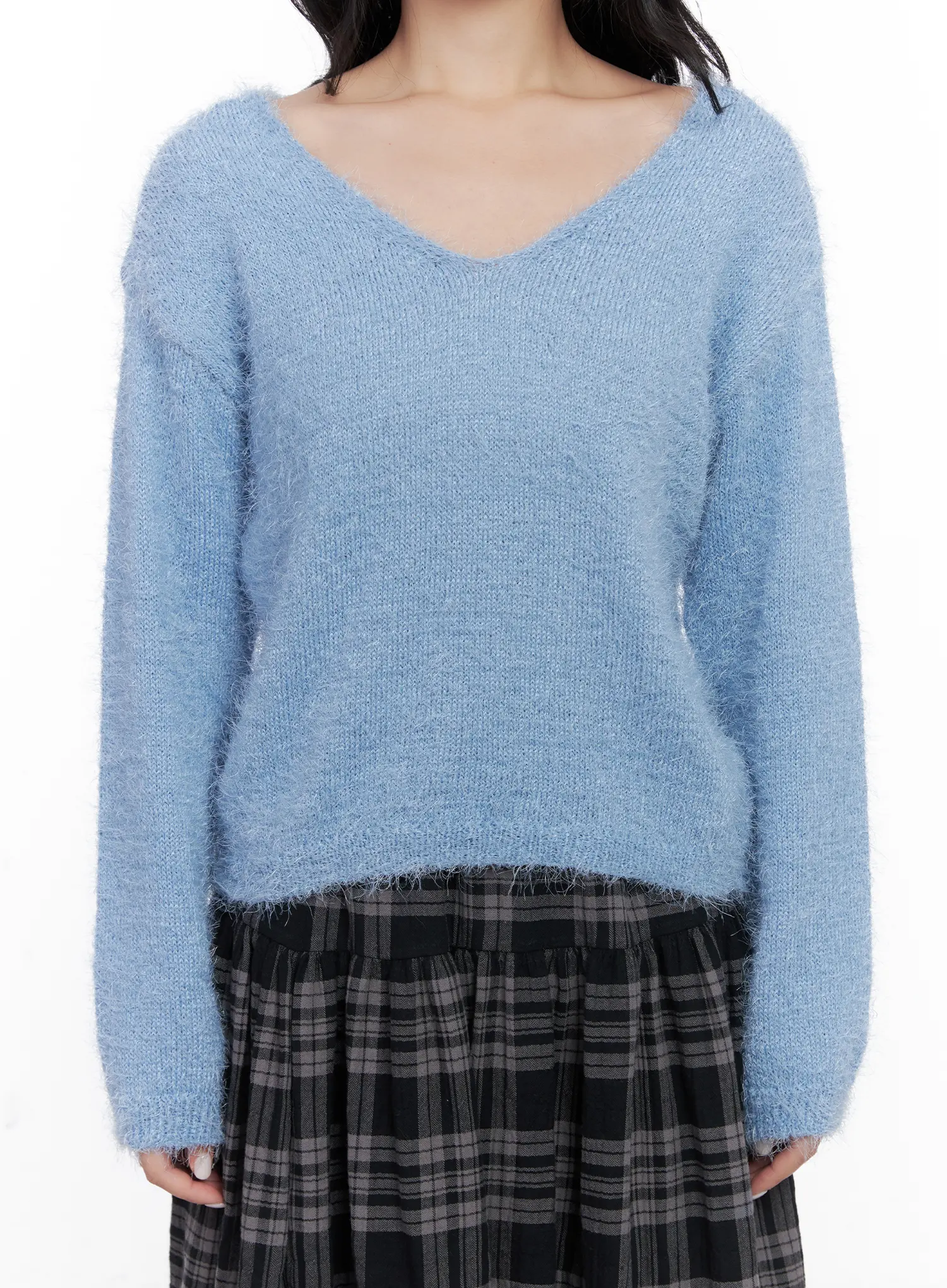 V-Neck Ribbon Long Sleeve Knit Sweater CN514 - Image 4