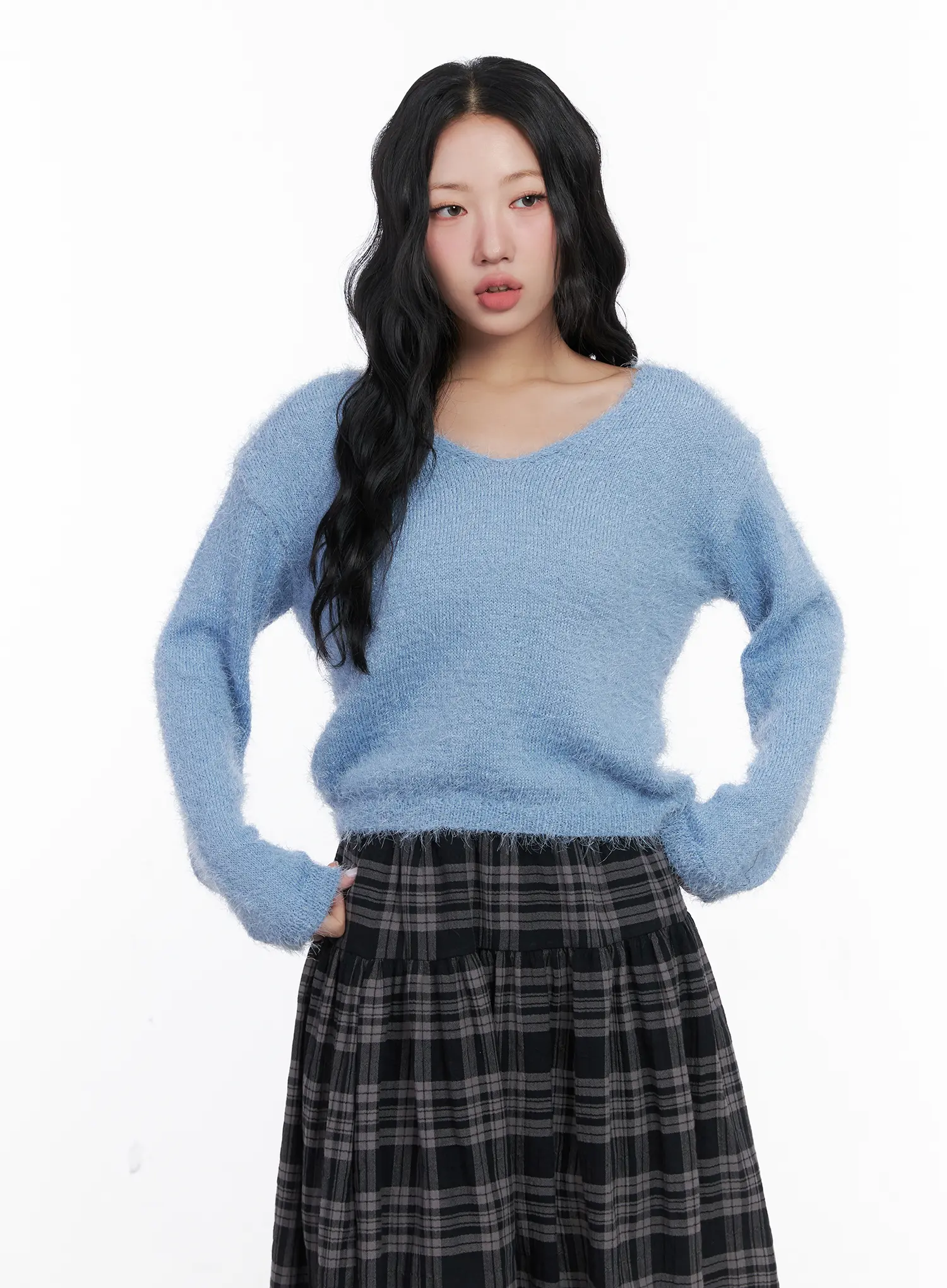V-Neck Ribbon Long Sleeve Knit Sweater CN514 - Image 5