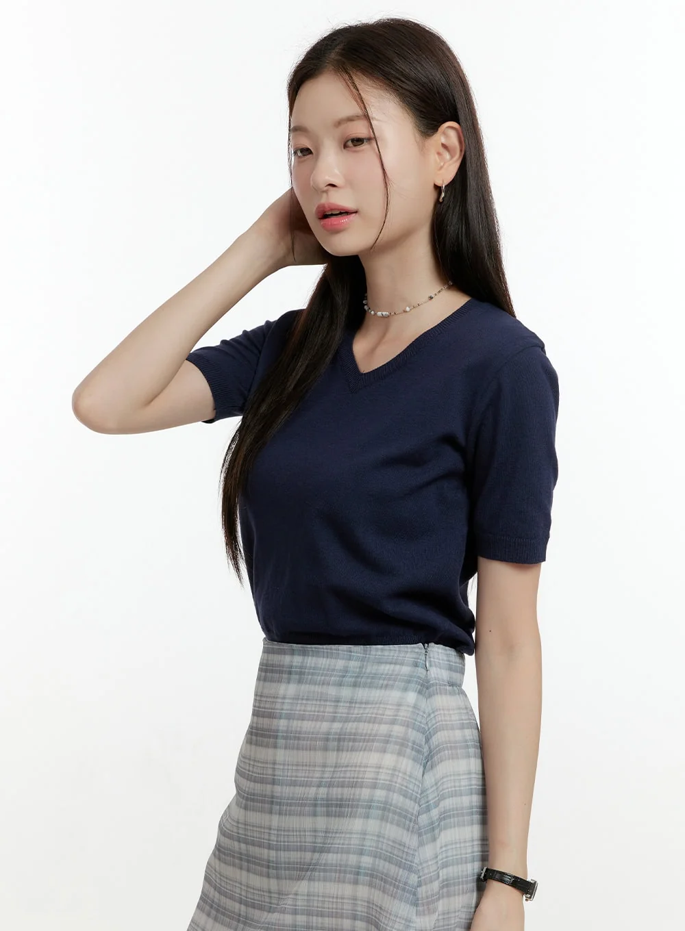 V-Neck Short Sleeve Knit Top OL423 - Image 5