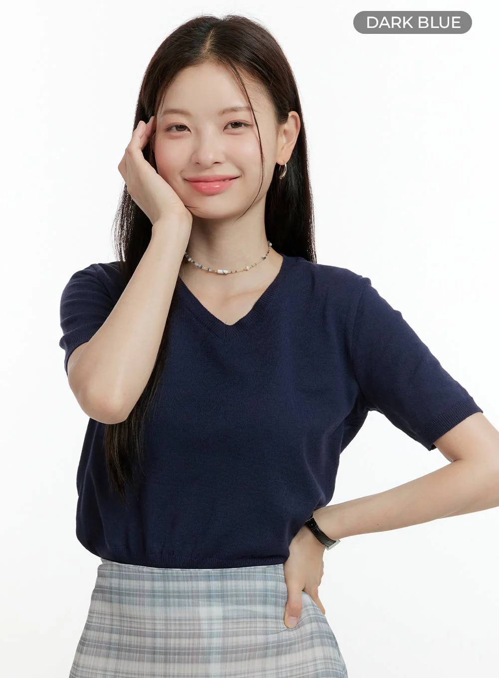 V-Neck Short Sleeve Knit Top OL423 - Image 7