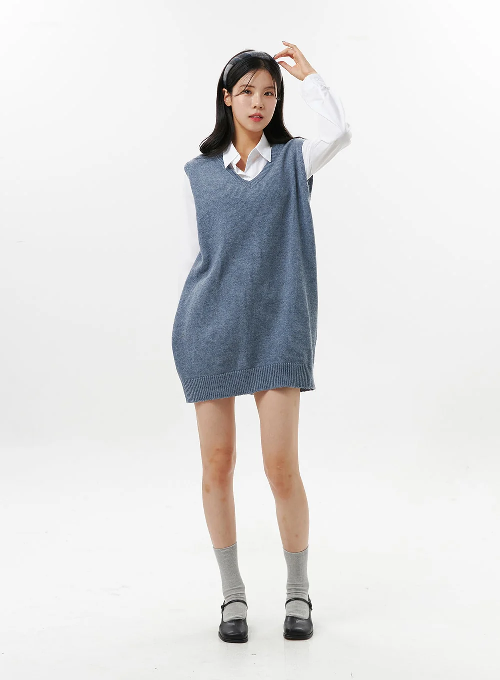 V-Neck Sleeveless Sweater Dress OO312 - Image 2