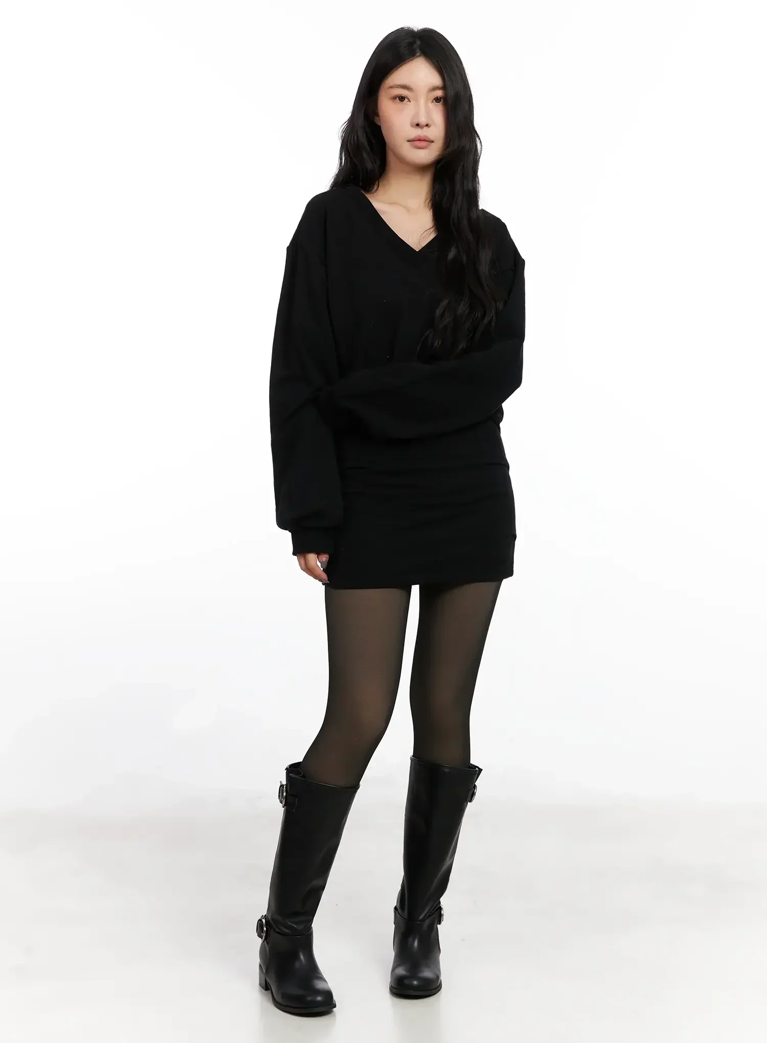 V-Neck Sweatshirt Mini Dress IN528 - Image 13
