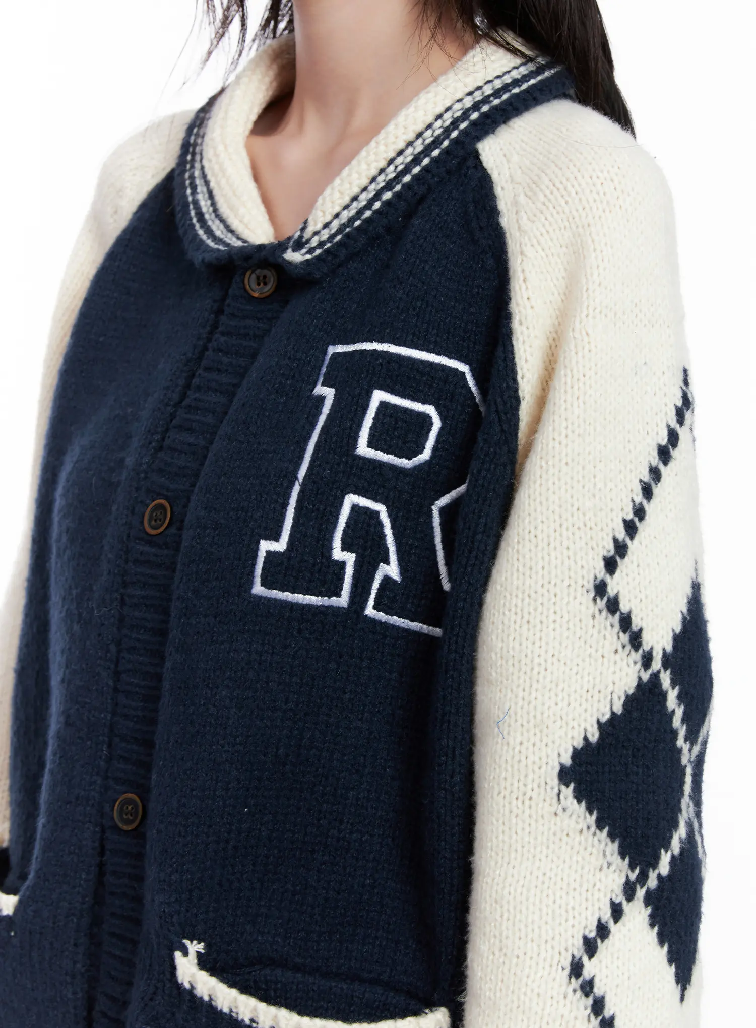 Varsity Knit Buttoned Cardigan CS529 - Image 6