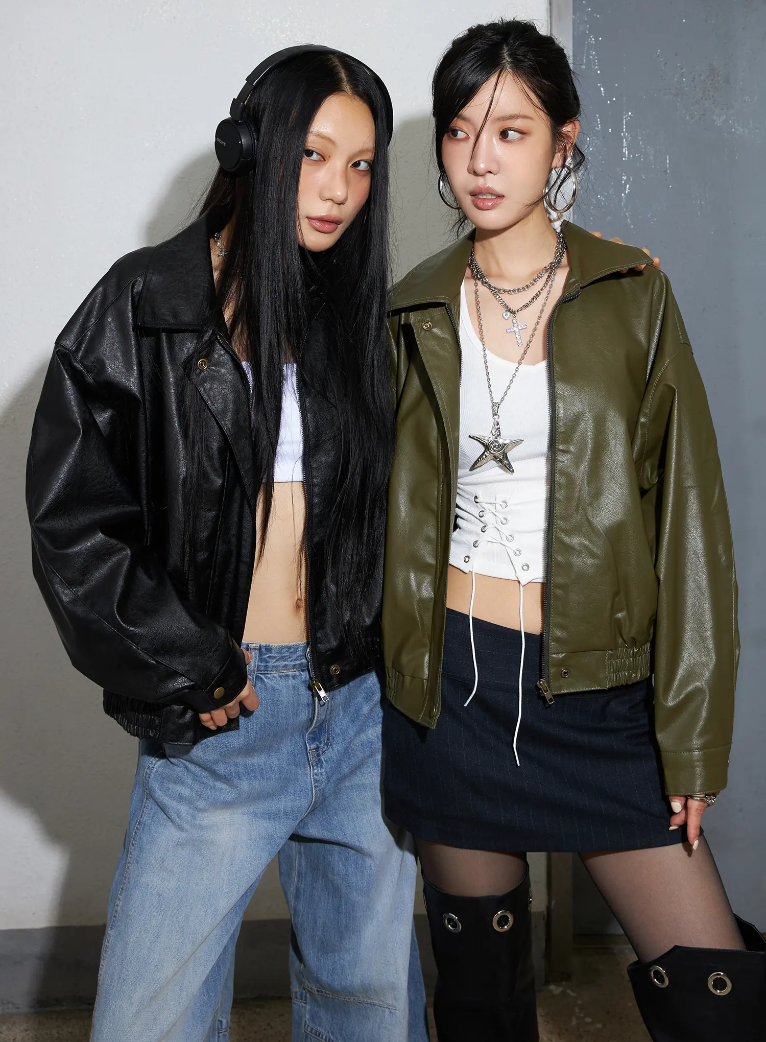 Vegan faux Leather Zip Up Jacket CS512