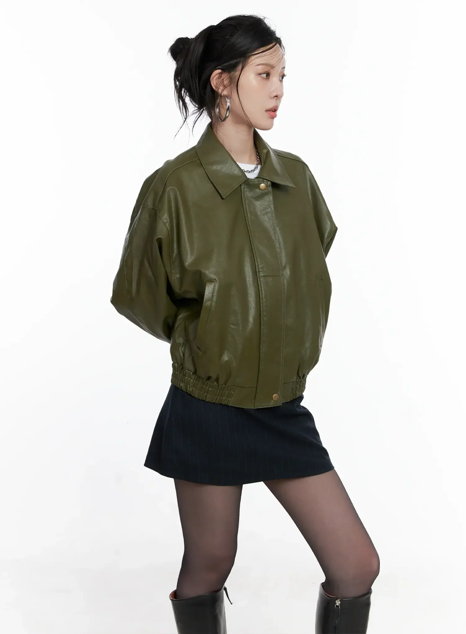 Vegan faux Leather Zip Up Jacket CS512 - Image 3