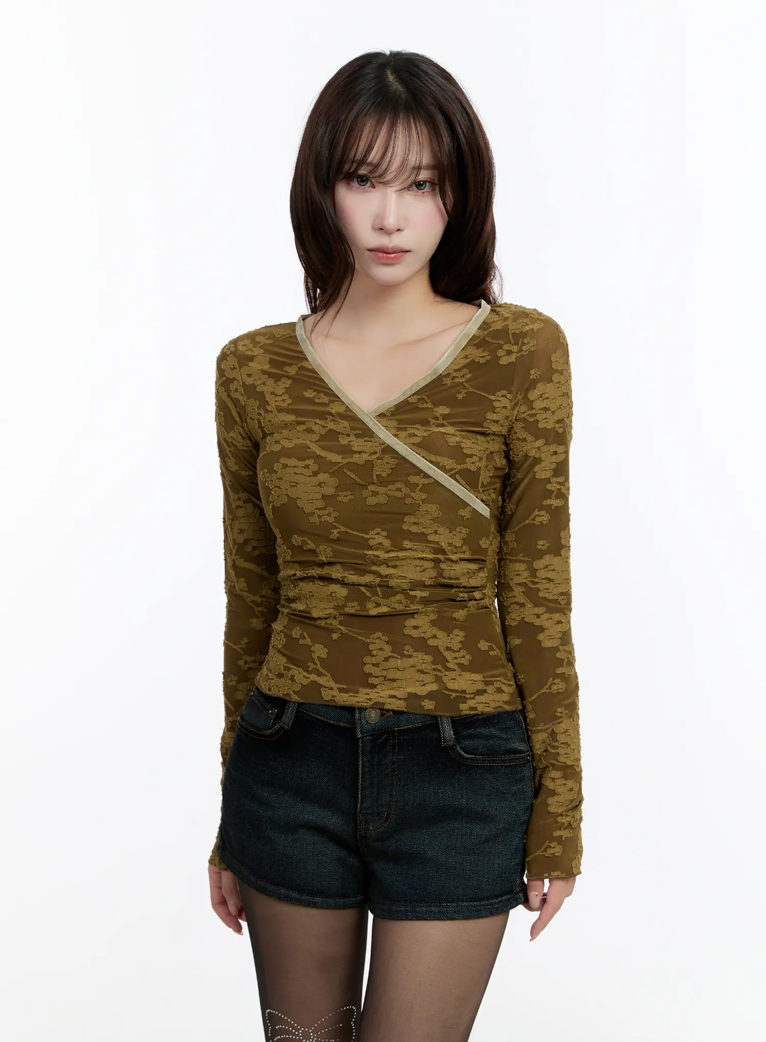 Velvet Lace V-Neck Long Sleeve Top CN524 - Image 4