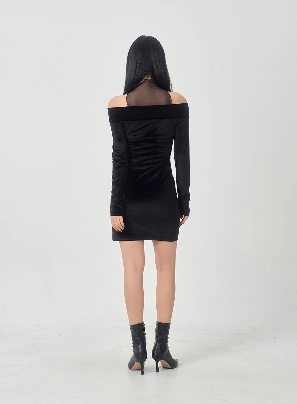 Velvet Off-Shoulder Mesh Neck Mini Dress BD23 - Image 12