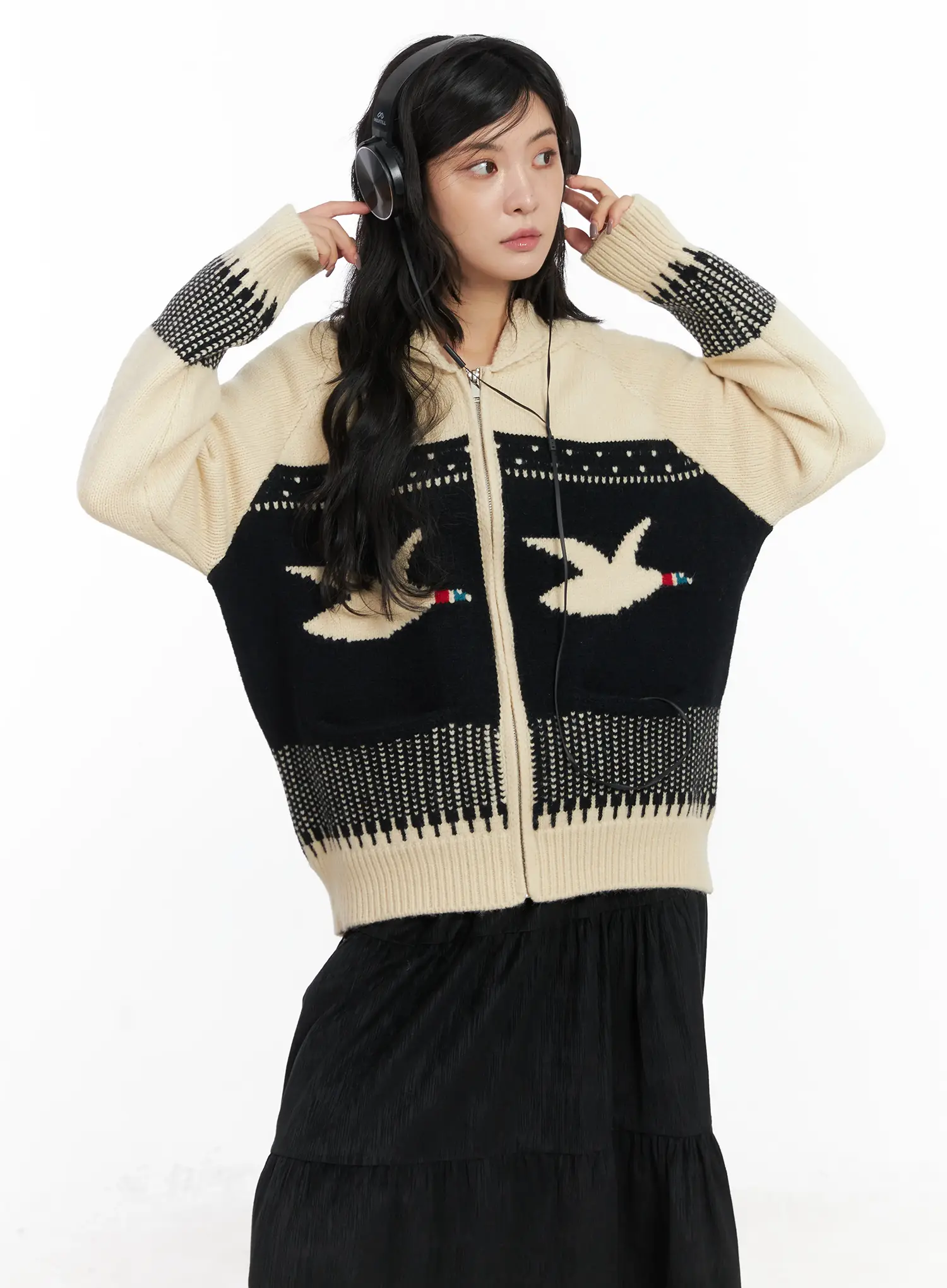 Vintage Graphic Knit Zip-Up Cardigan CD502