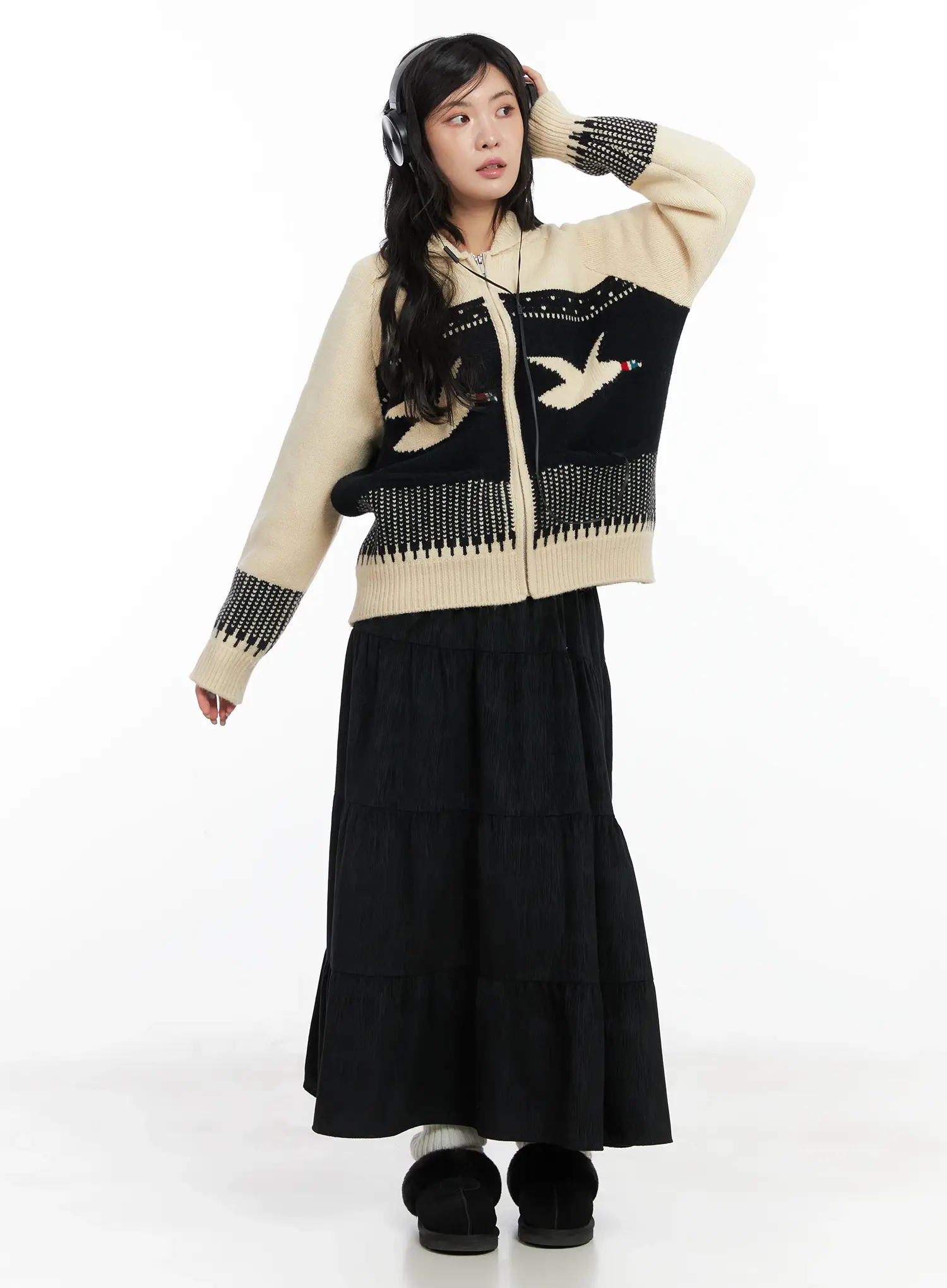Vintage Graphic Knit Zip-Up Cardigan CD502 - Image 2