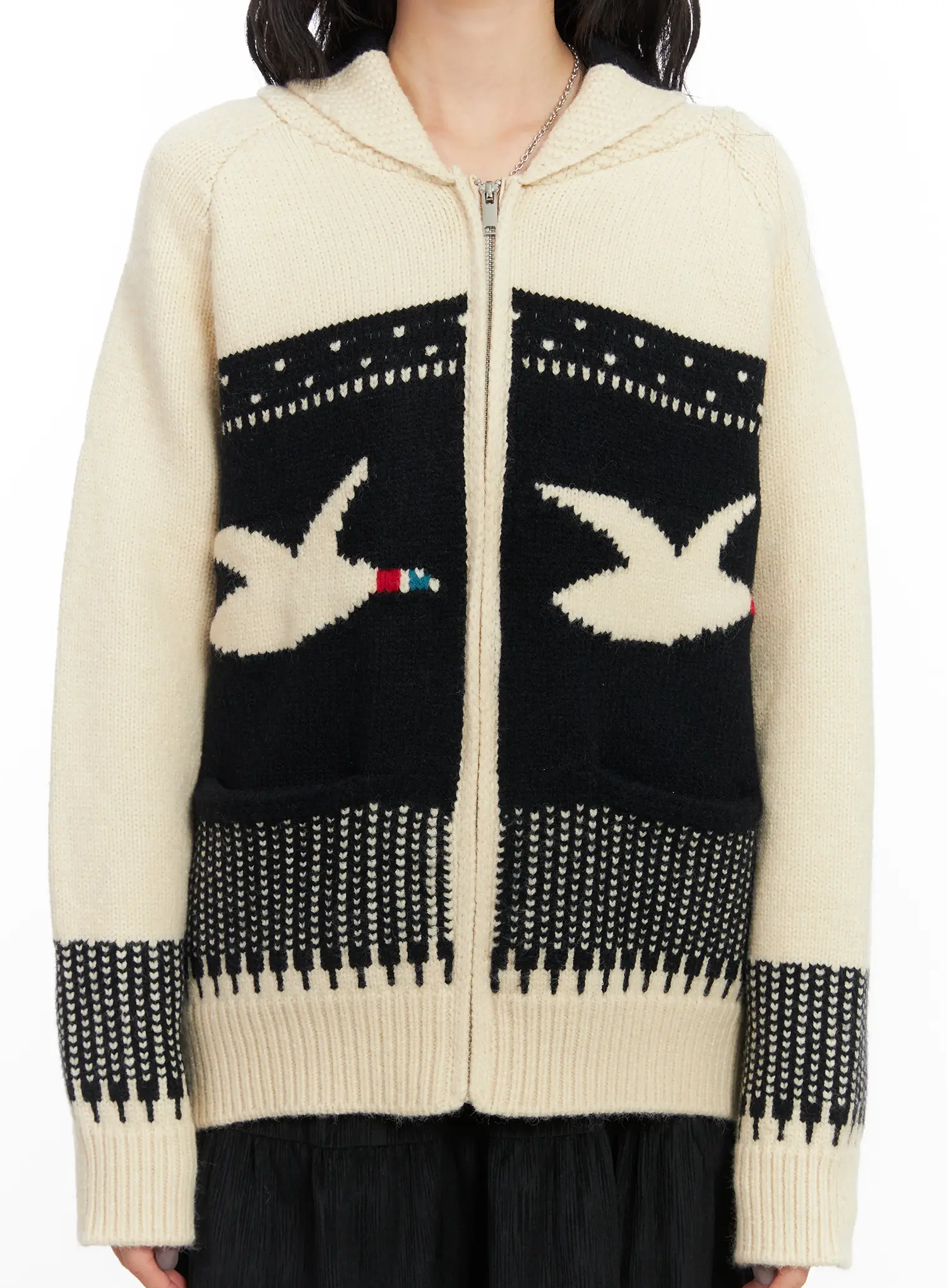 Vintage Graphic Knit Zip-Up Cardigan CD502 - Image 3