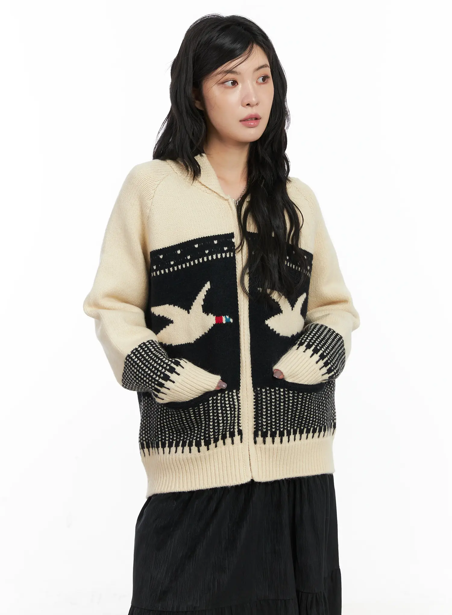 Vintage Graphic Knit Zip-Up Cardigan CD502 - Image 4