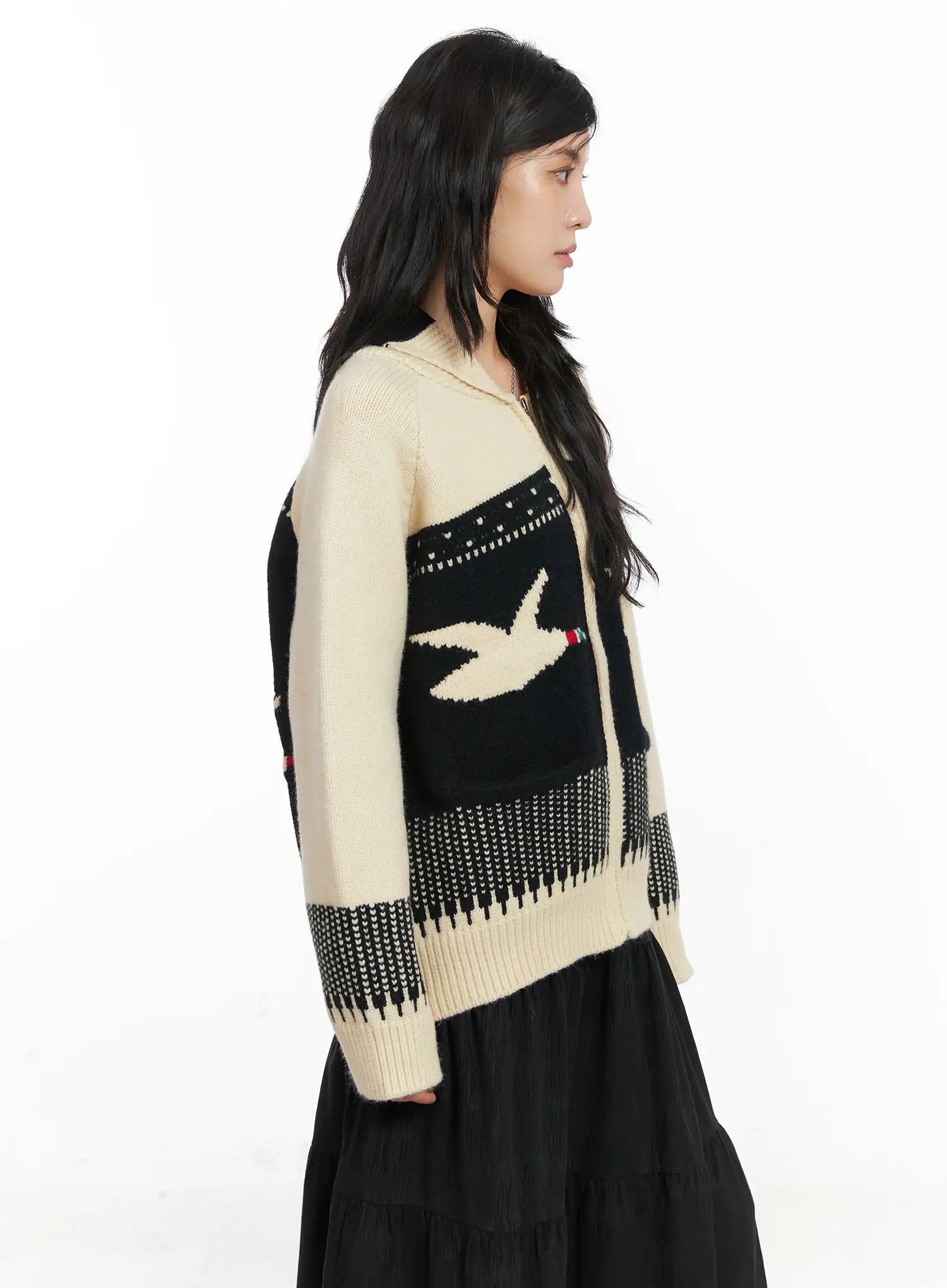 Vintage Graphic Knit Zip-Up Cardigan CD502 - Image 5