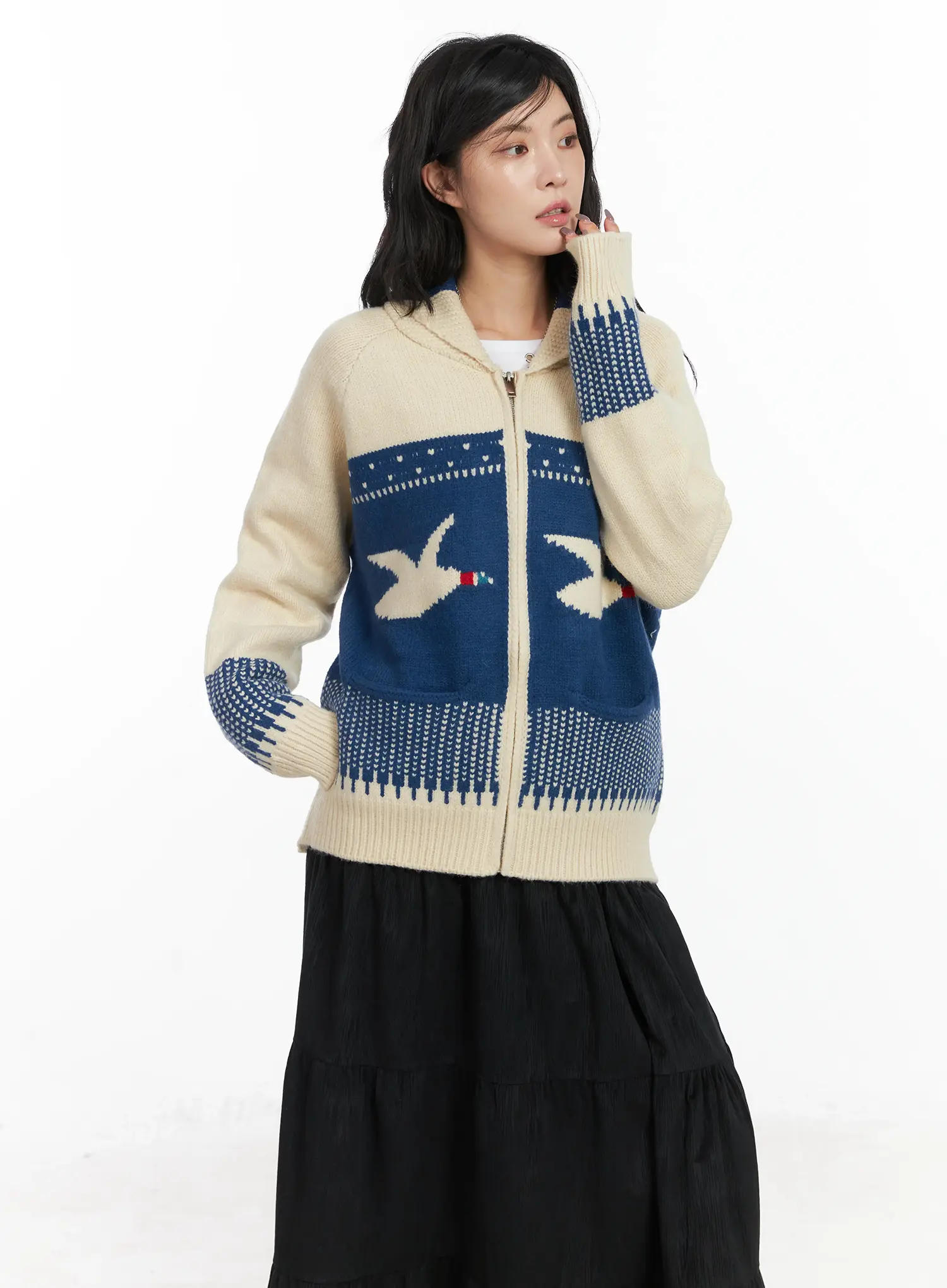 Vintage Graphic Knit Zip-Up Cardigan CD502 - Image 9
