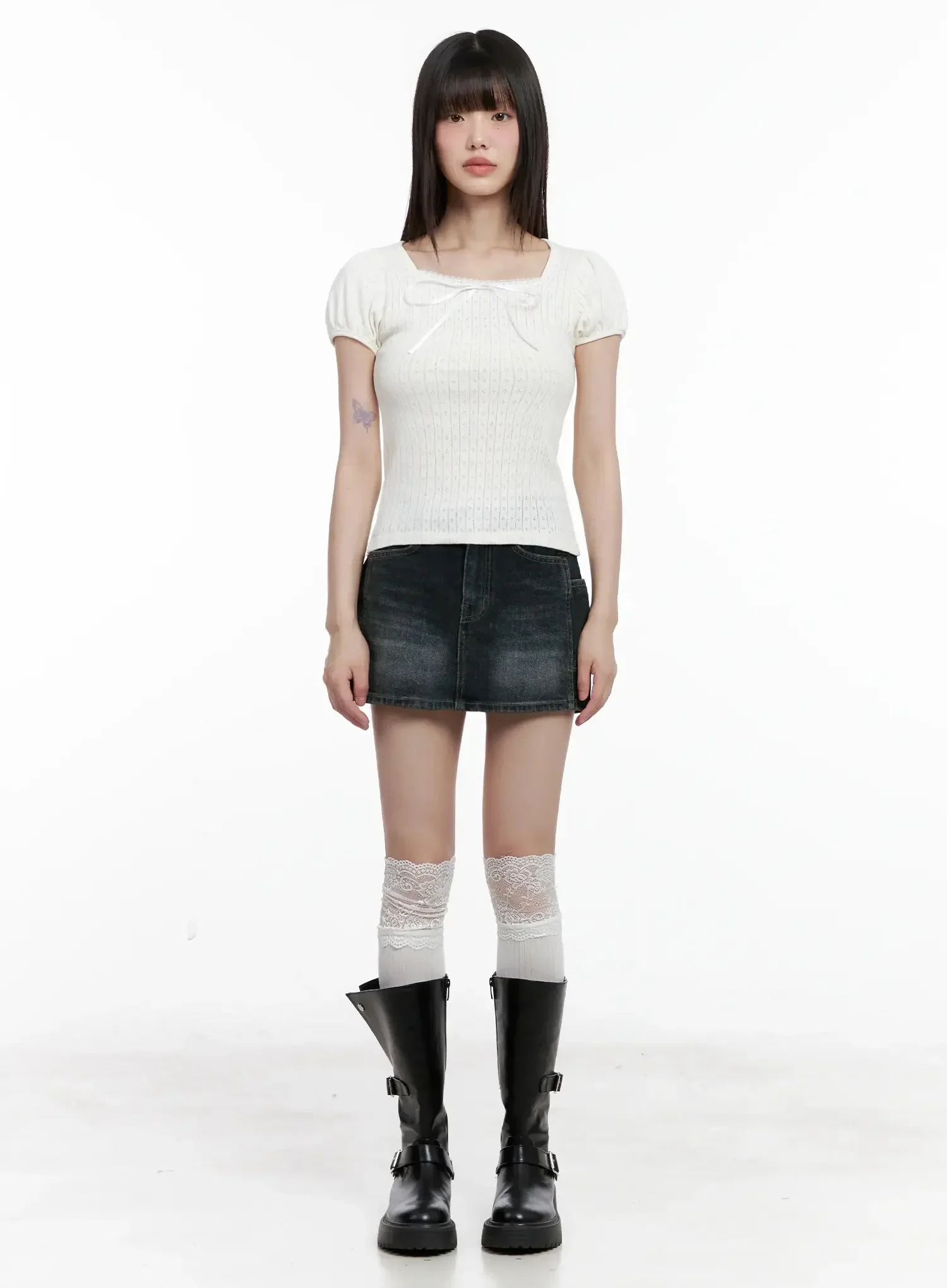 Vintage Wash Denim Mini Skirt IL531 - Image 5