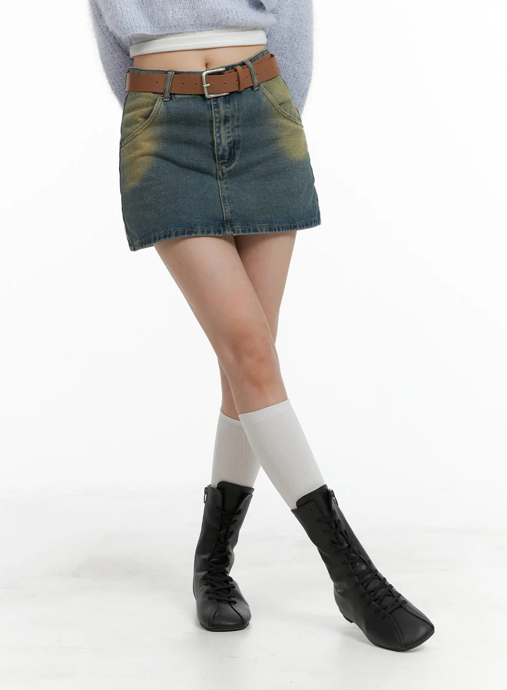 Vintage Washed Classic Denim Mini Skirt OM419 - Image 2
