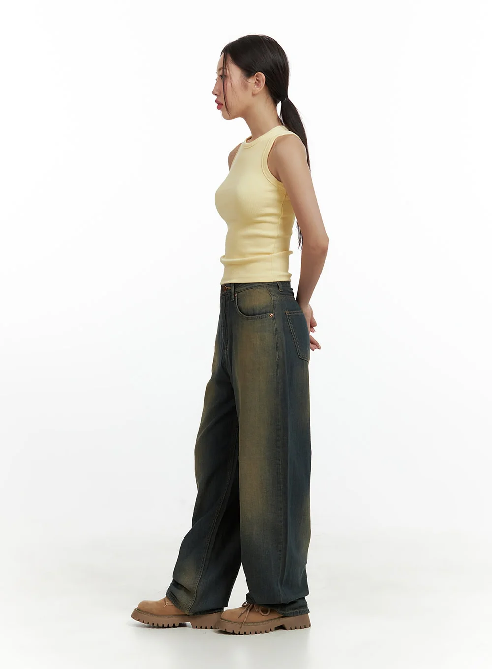 Vintage Washed Denim Baggy Pants CU420 - Image 3