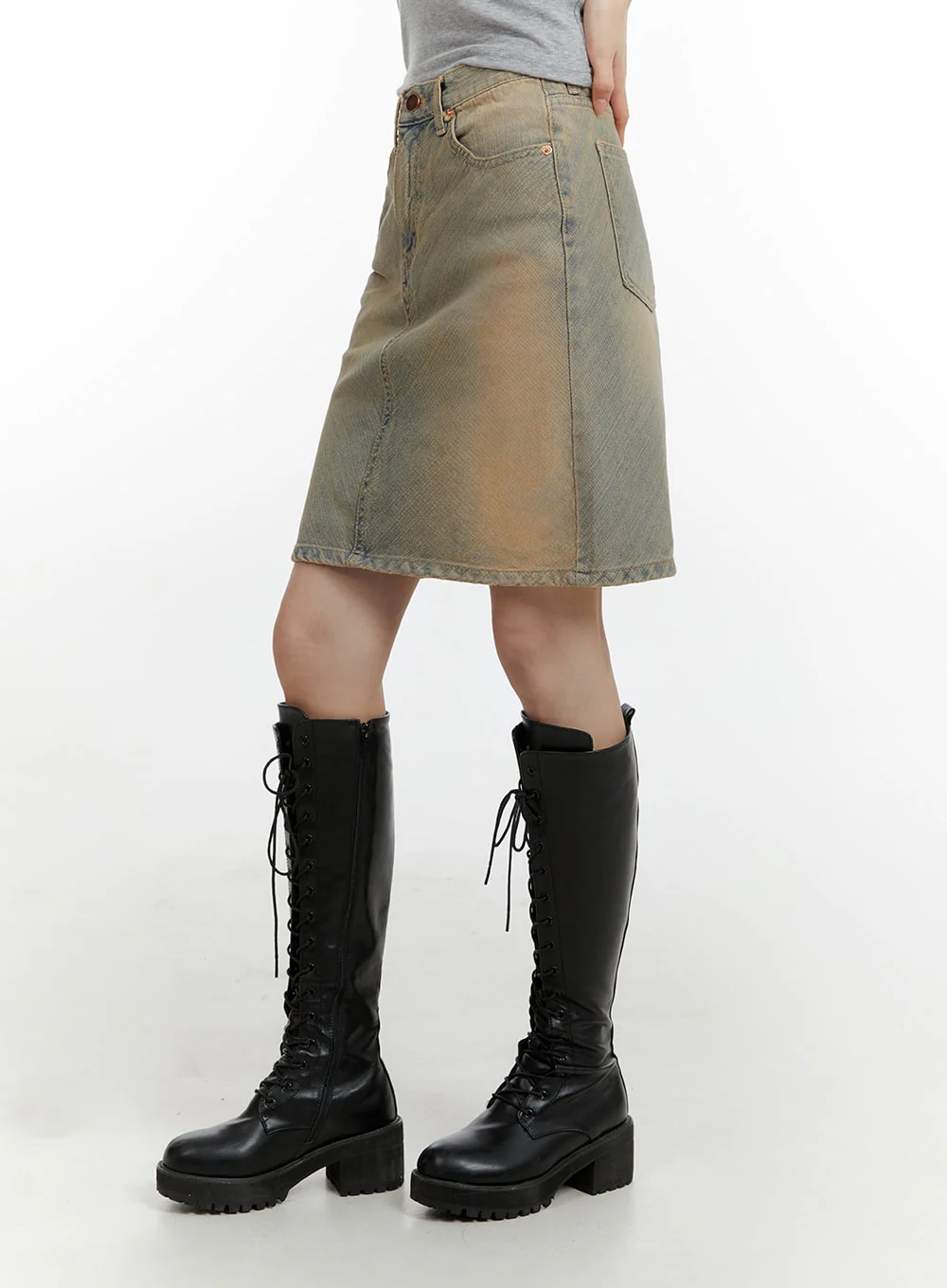 Vintage Washed Denim Midi Skirt CM429 - Image 4