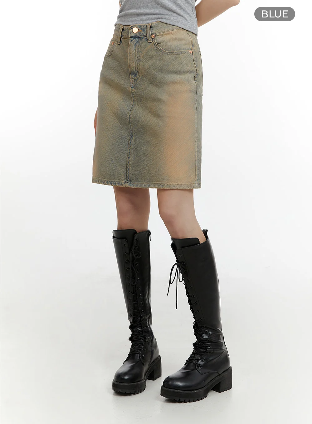 Vintage Washed Denim Midi Skirt CM429 - Image 7