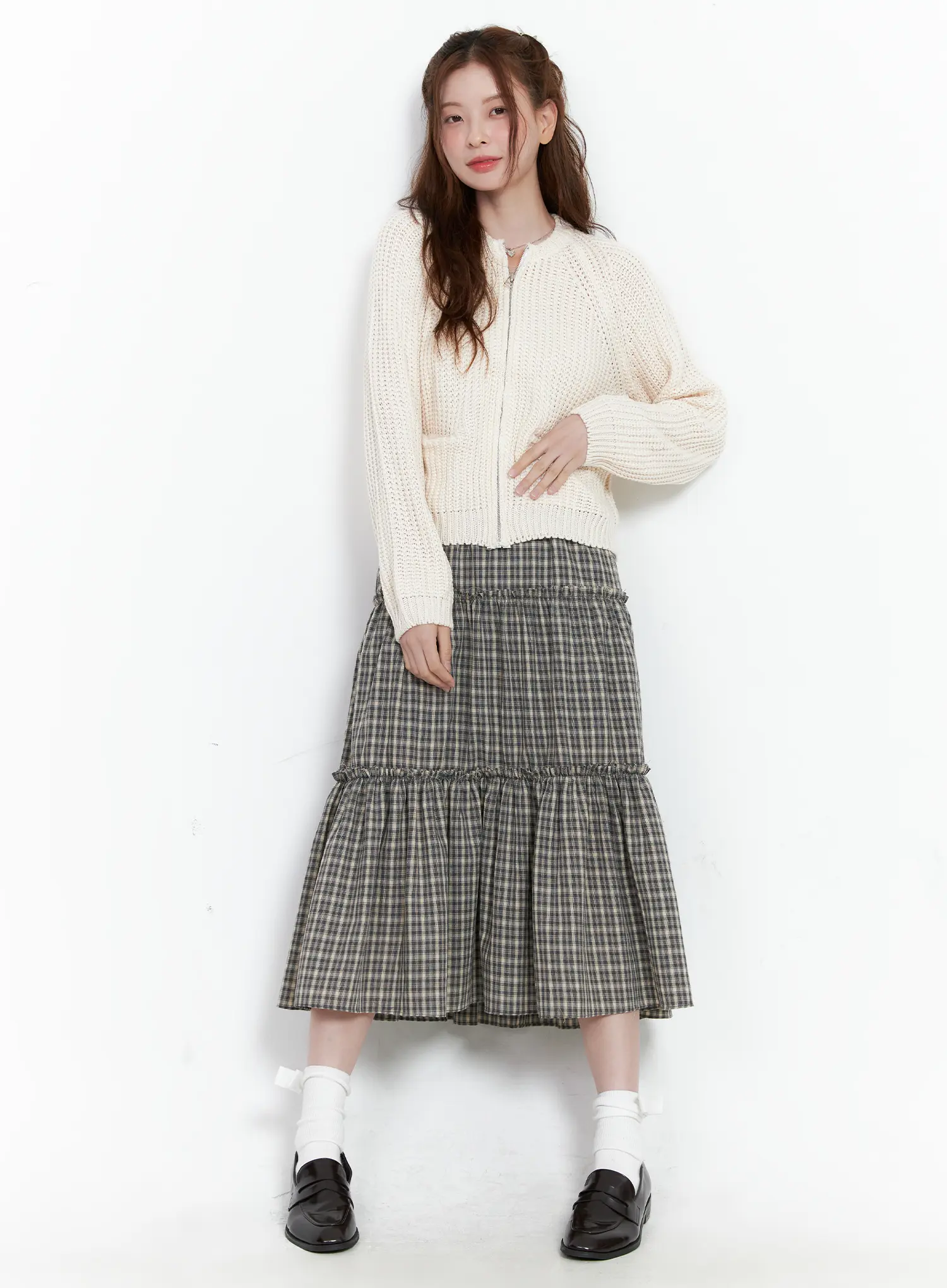 Waffle Knit Zip Up Cardigan CG520 - Image 3