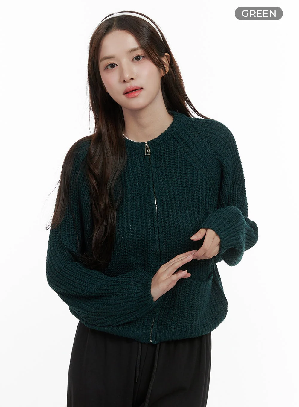 Warm Knit Zip-Up Cardigan OS416 - Image 10