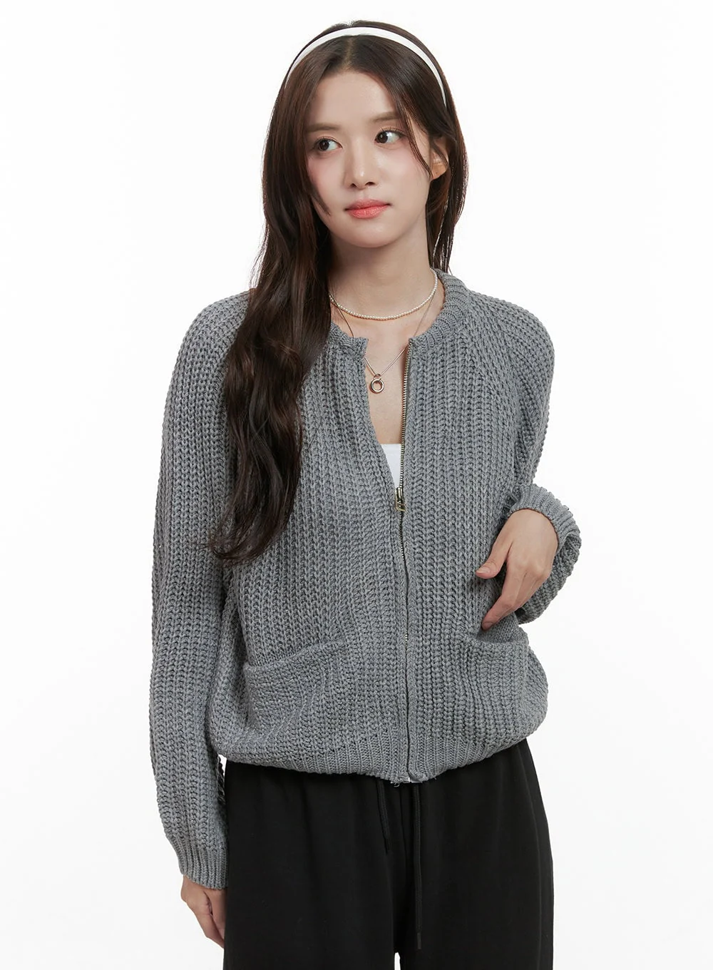 Warm Knit Zip-Up Cardigan OS416 - Image 5
