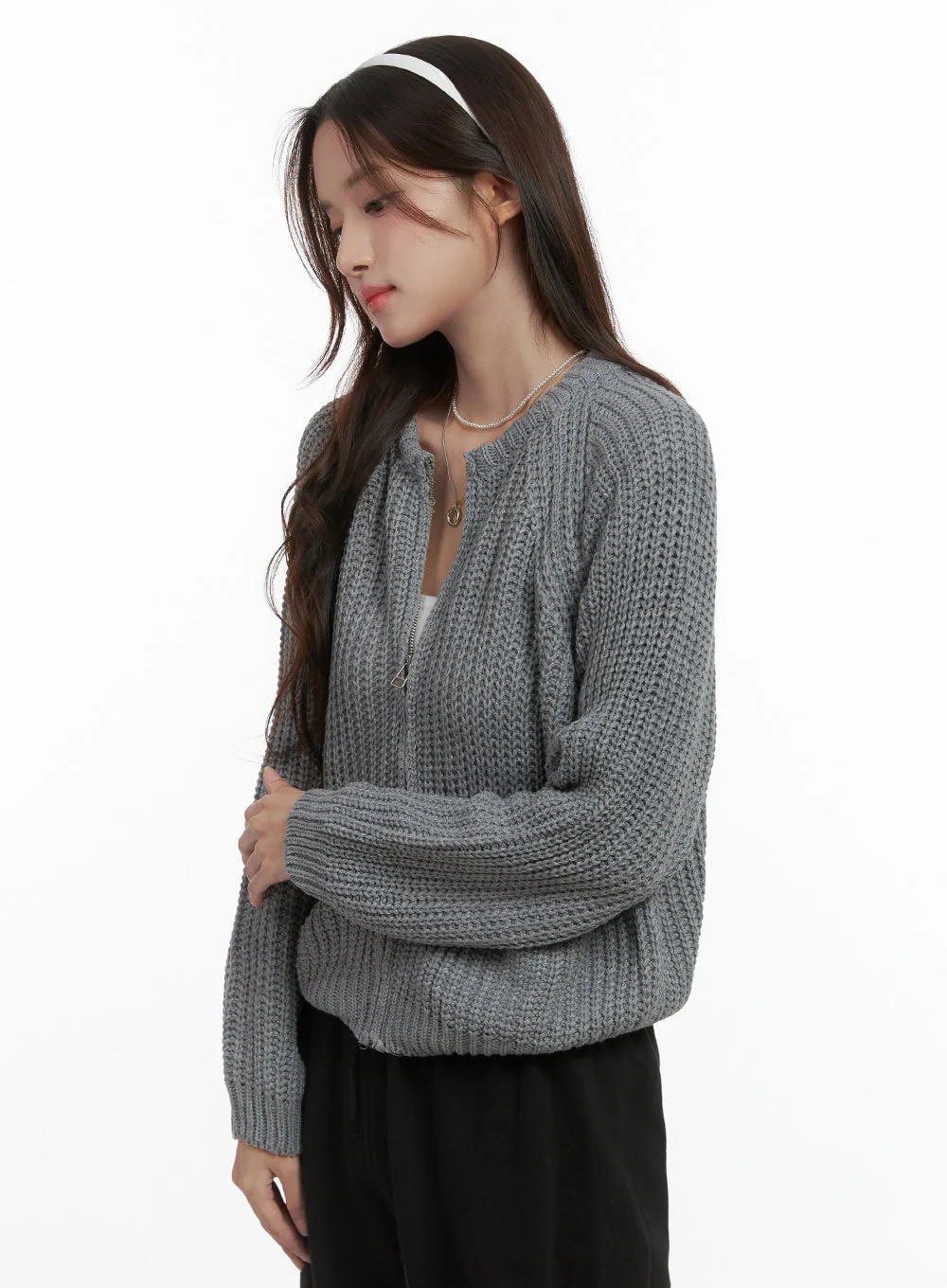 Warm Knit Zip-Up Cardigan OS416 - Image 6