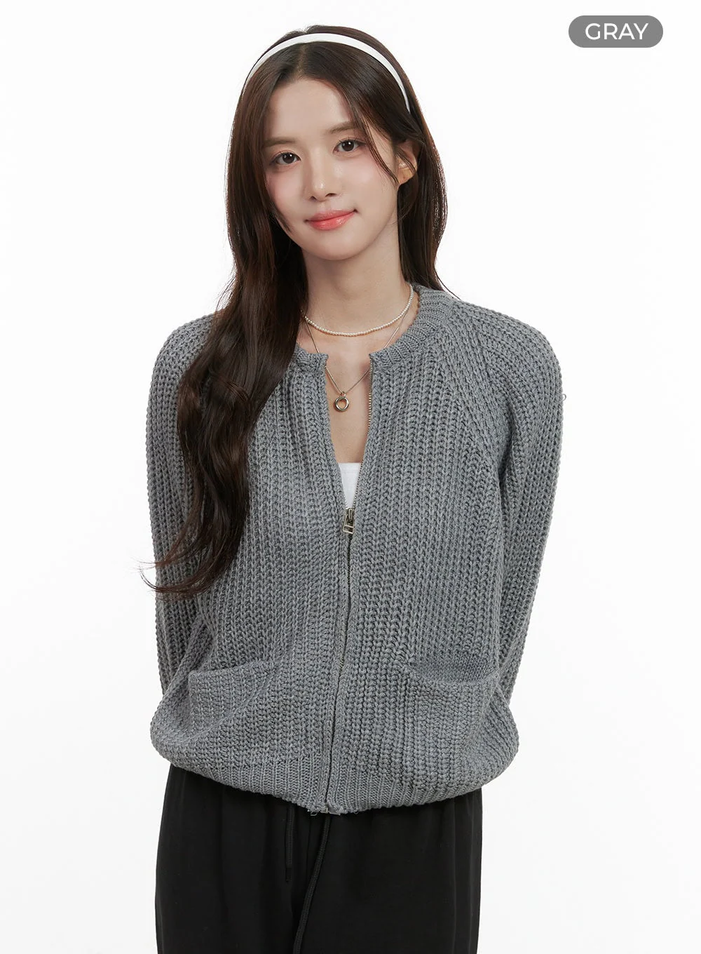 Warm Knit Zip-Up Cardigan OS416 - Image 8