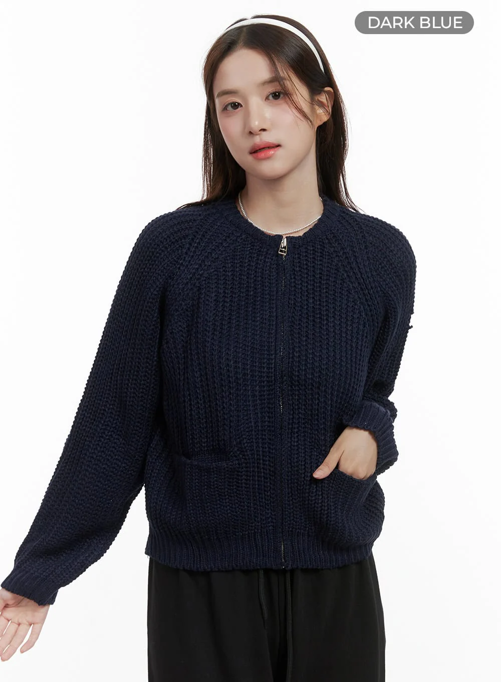 Warm Knit Zip-Up Cardigan OS416 - Image 9
