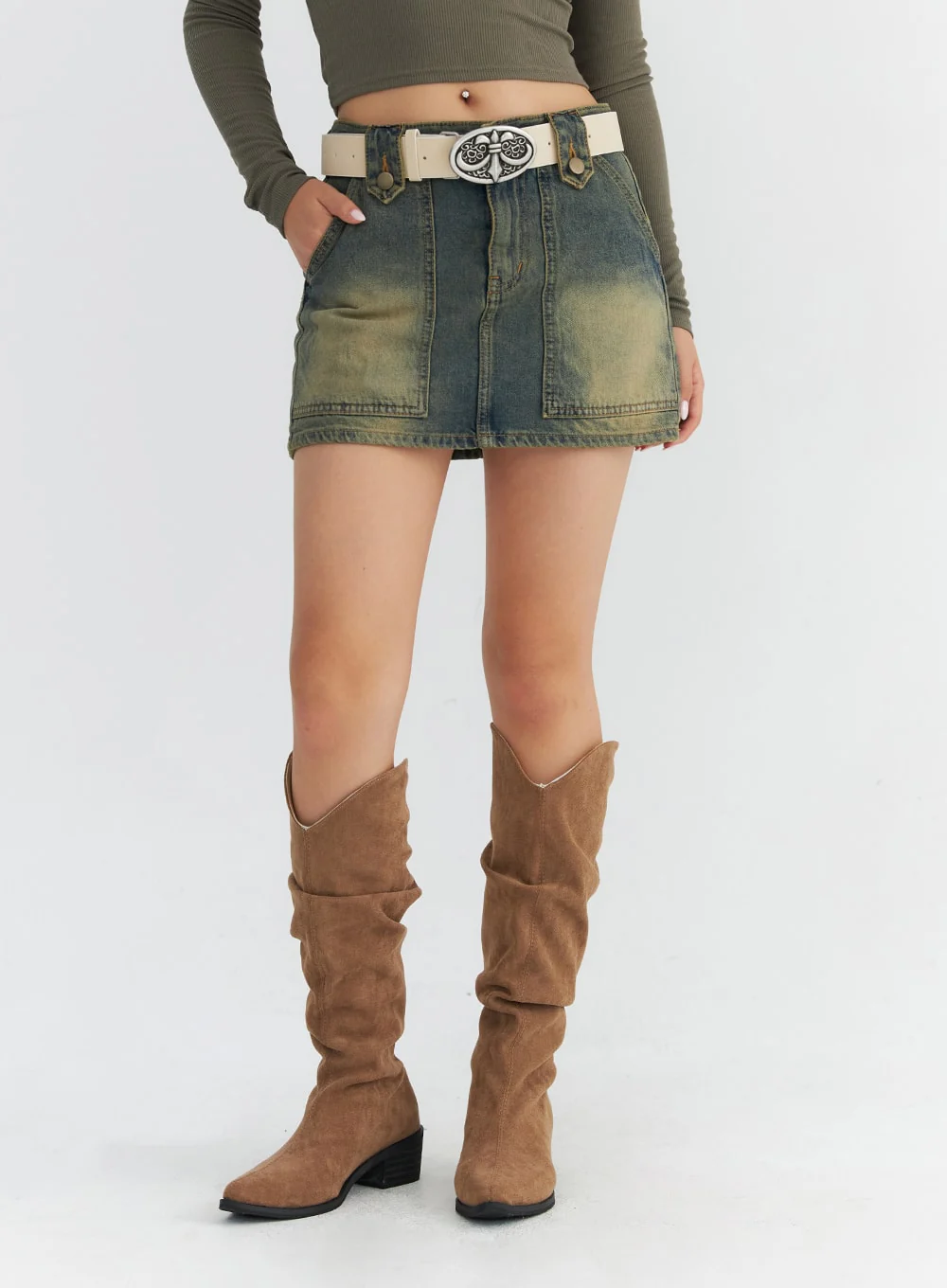 Wash Pocket Denim Mini Skirt CO311 - Image 2