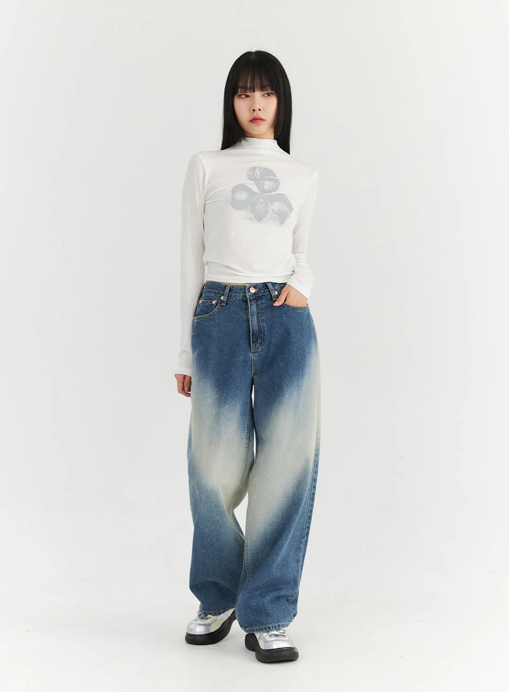 Washed Blue Wide Jeans CN307 - Image 2