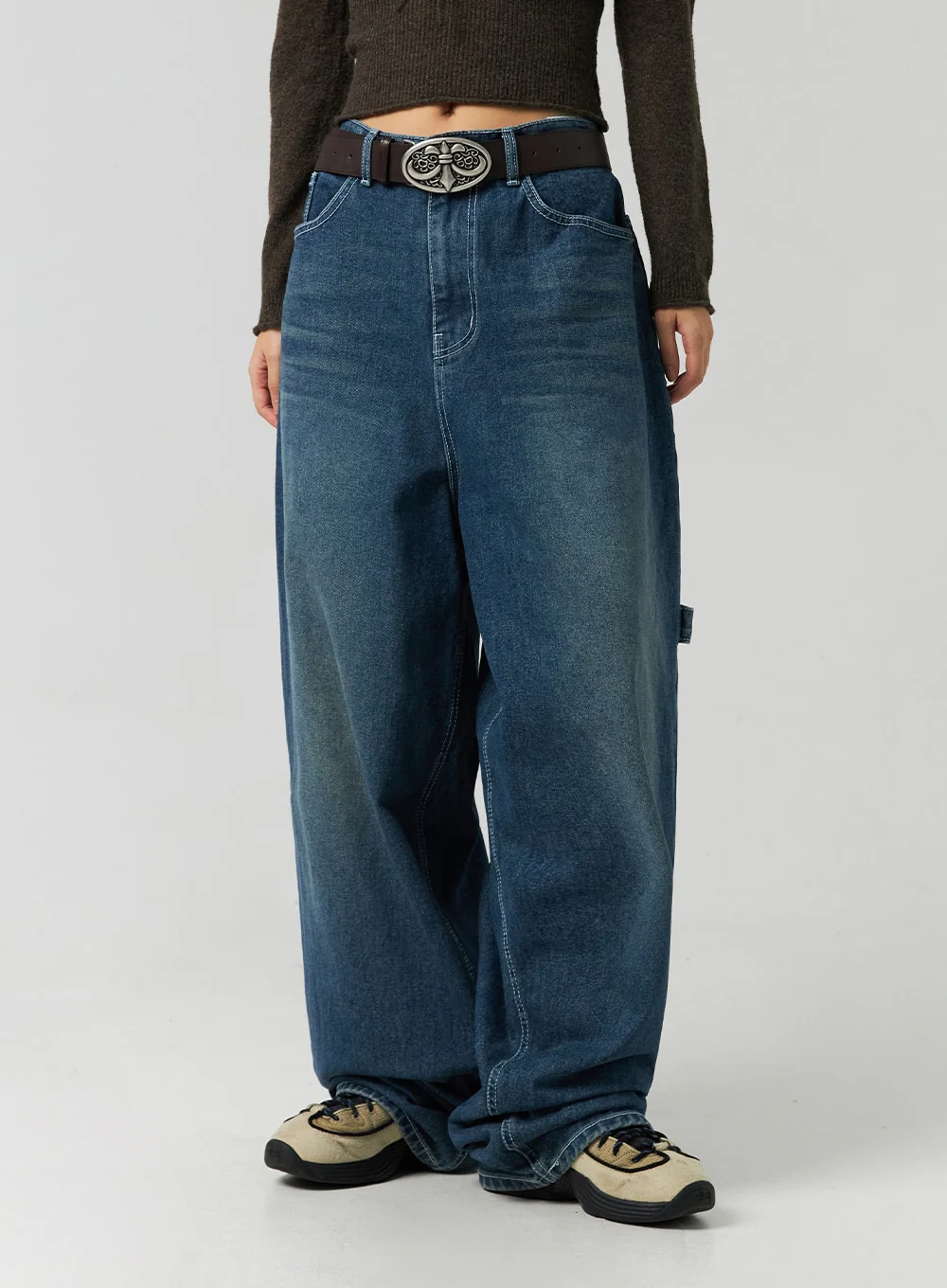 Washed Cotton Wide Leg Jeans CO323 - Image 5