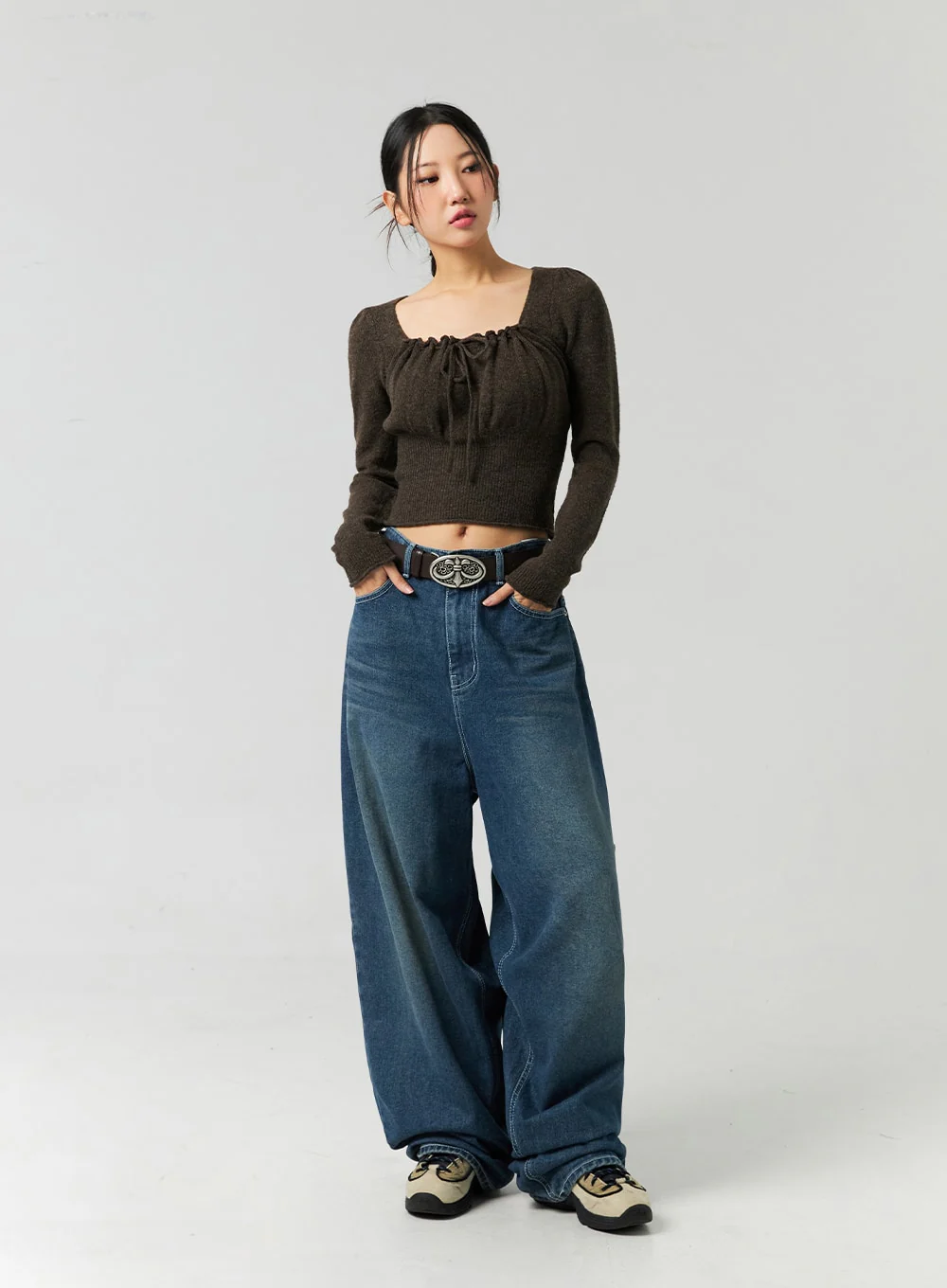 Washed Cotton Wide Leg Jeans CO323 - Image 7